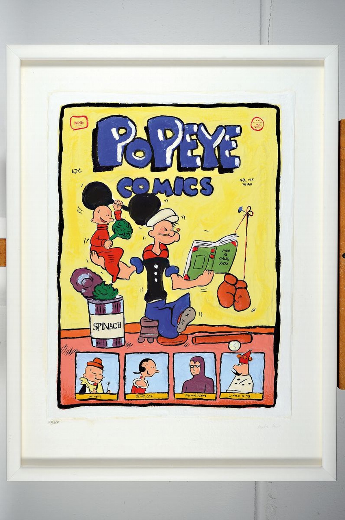 Detail k: Leslie Lew, geb. 1953, Popeye Comic, "How to Raise Kids", Prägedruck, num. 23/300 und handsigniert, 59 x 45 cm, unter Glas, Rahmen, ca. 79 ...