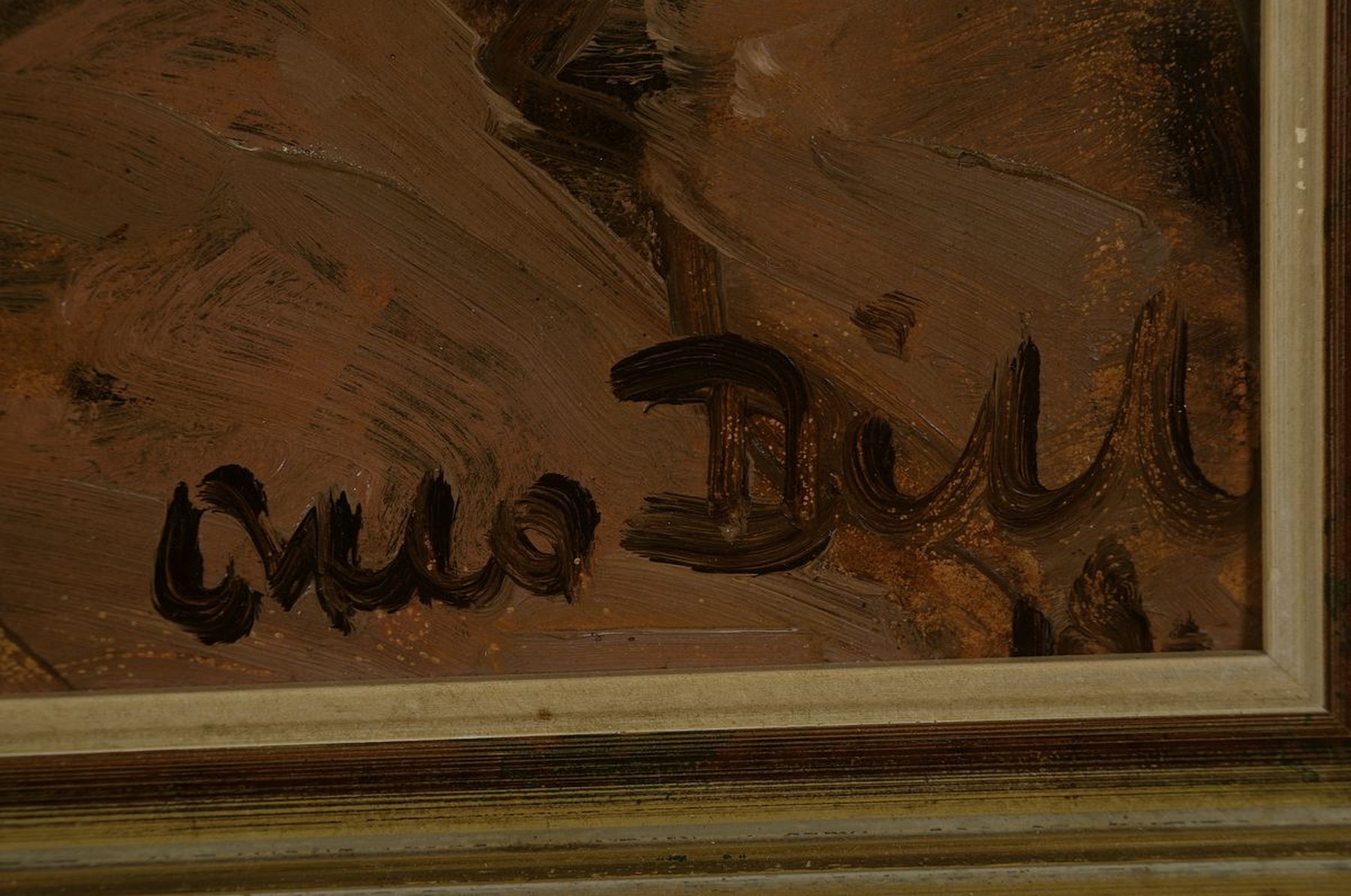 Detail a: Otto Dill, 1884 Neustadt-1957 Bad Dürkheim, Bauer mit zwei Kaltblüter Pferden in einem Hohlweg, Öl/Malkarton, rechts unten signiert und dat. 19, ...