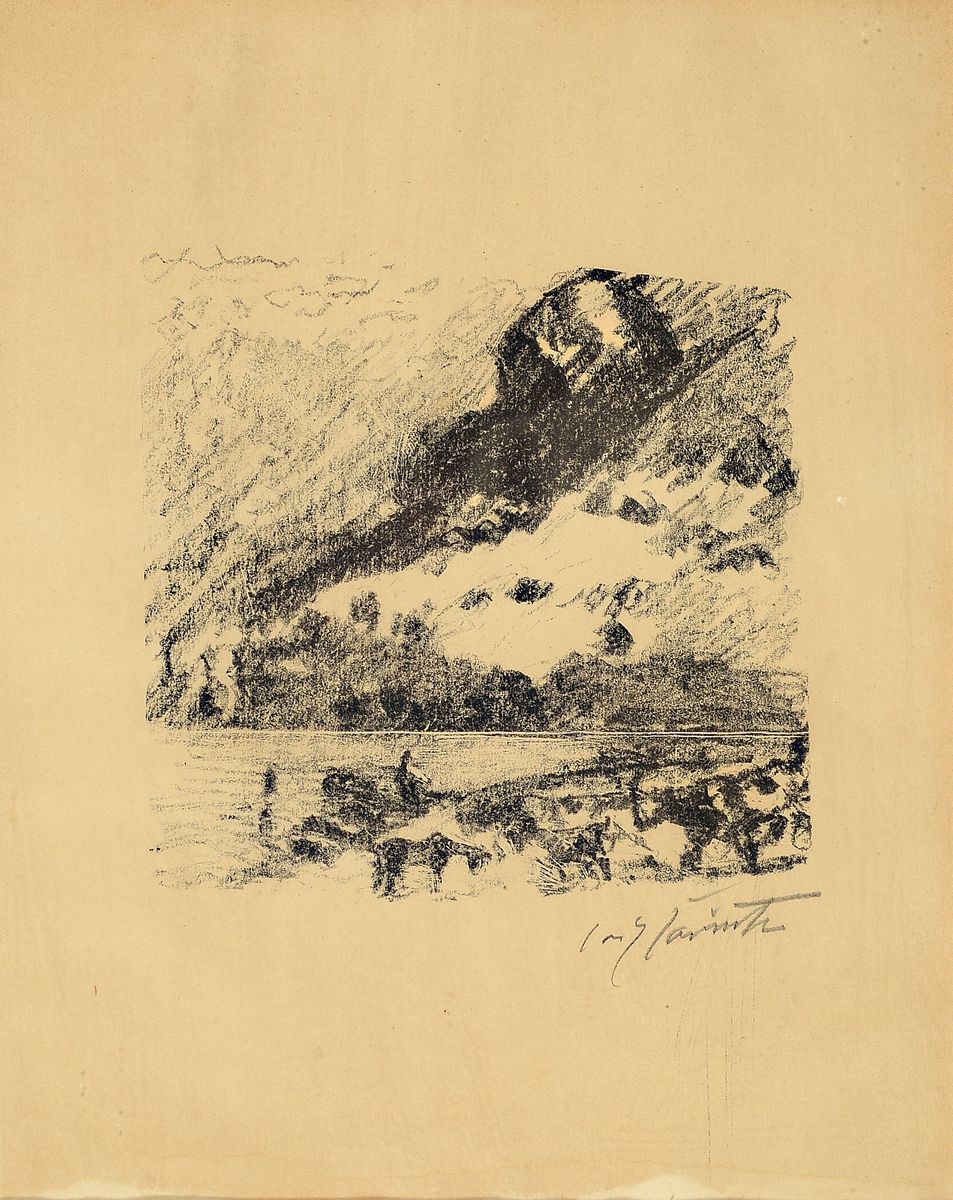 Lovis Corinth, 1858 Tapiau - 1925 Zandvoort,2 Lithografien, a. wl Landschaft am Walchensee, re. unten signiert, Papier gebräunt, l. wasserfleckig ...