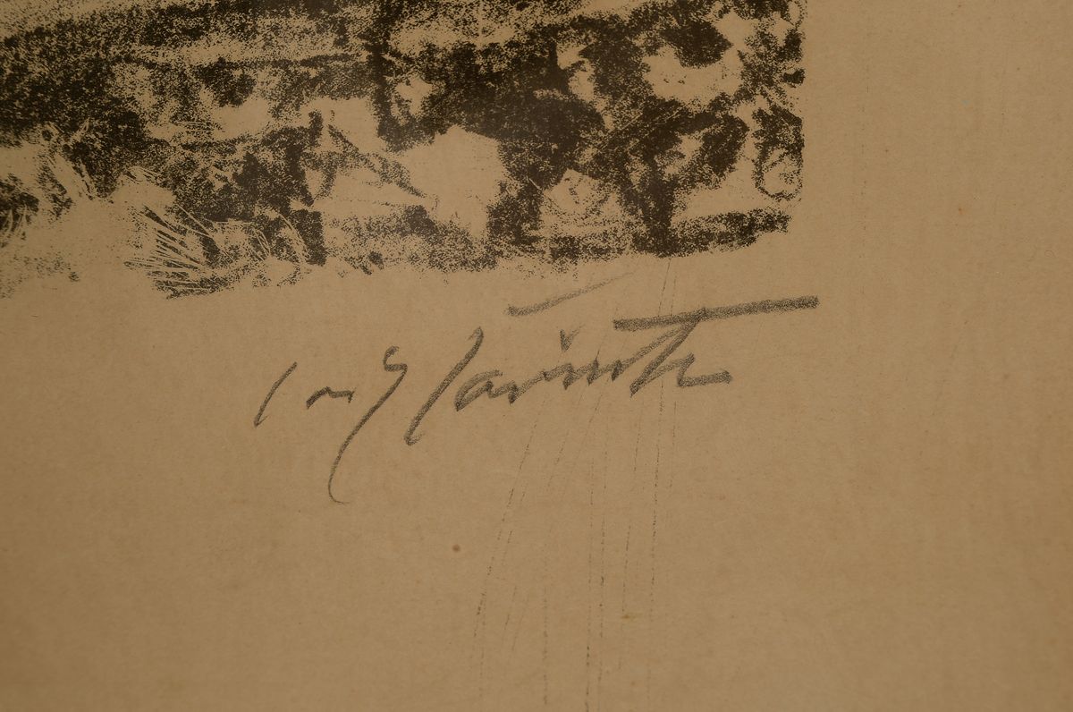 Detail a: Lovis Corinth, 1858 Tapiau - 1925 Zandvoort,2 Lithografien, a. wl Landschaft am Walchensee, re. unten signiert, Papier gebräunt, l. wasserfleckig ...