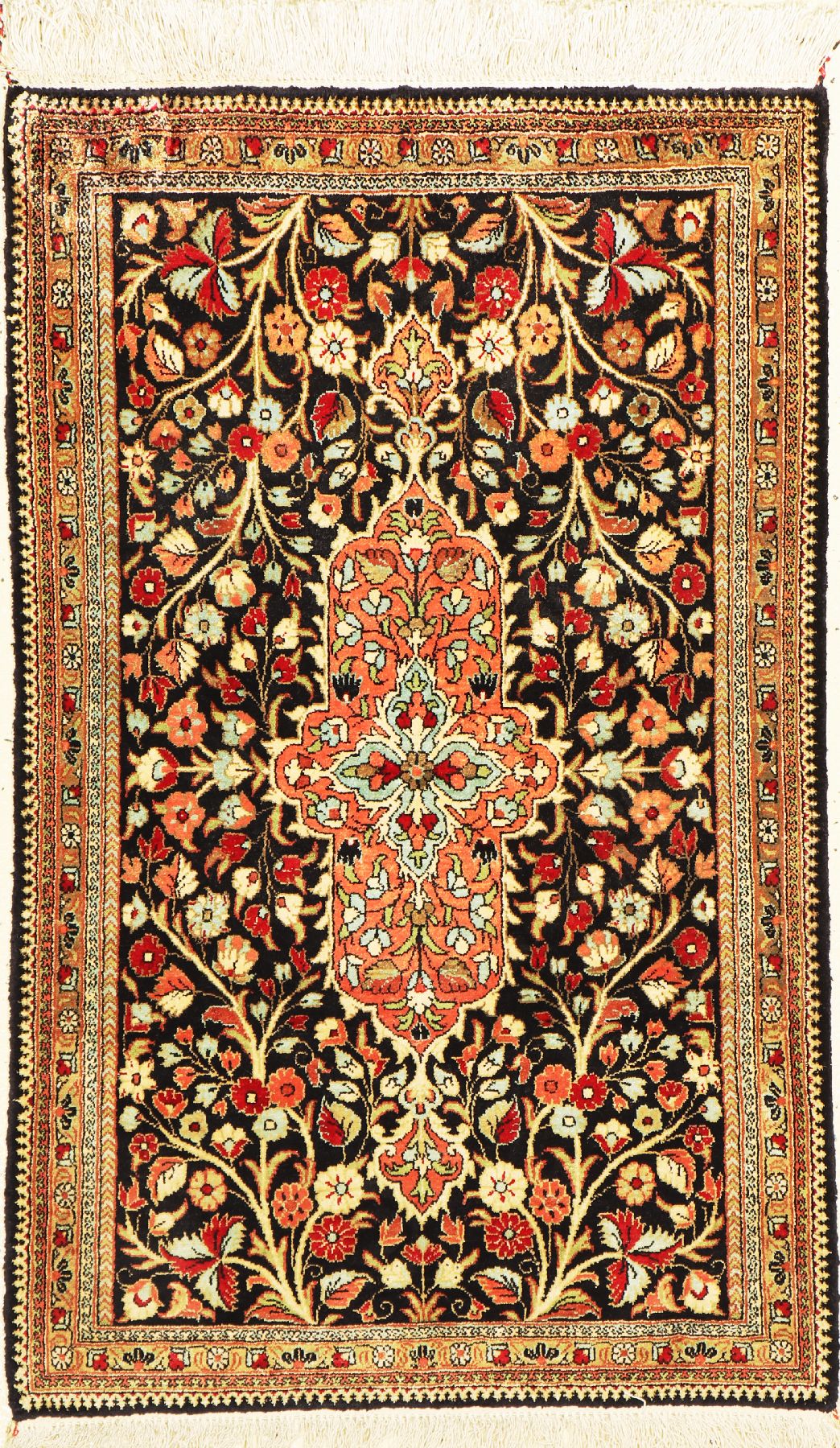Ghom Seide, Handgeknüpft, Persien, reine Naturseide, ca. 95 x 60 cm, EHZ: 2
