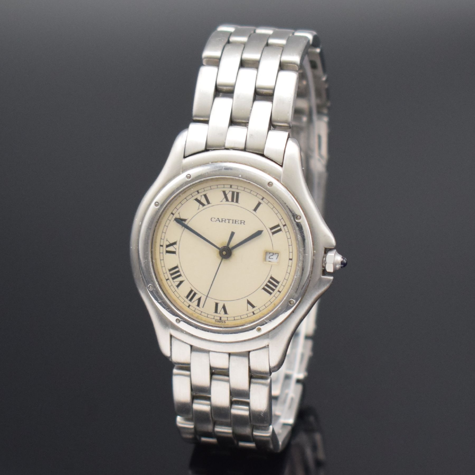 Detail b: CARTIER Armbanduhr Modell Cougar in Stahl Referenz 987904, quarz, 8-fach verschr. Boden, orig. Gliederband m. dopp. Faltschl., vers. Zifferbl. m. ...