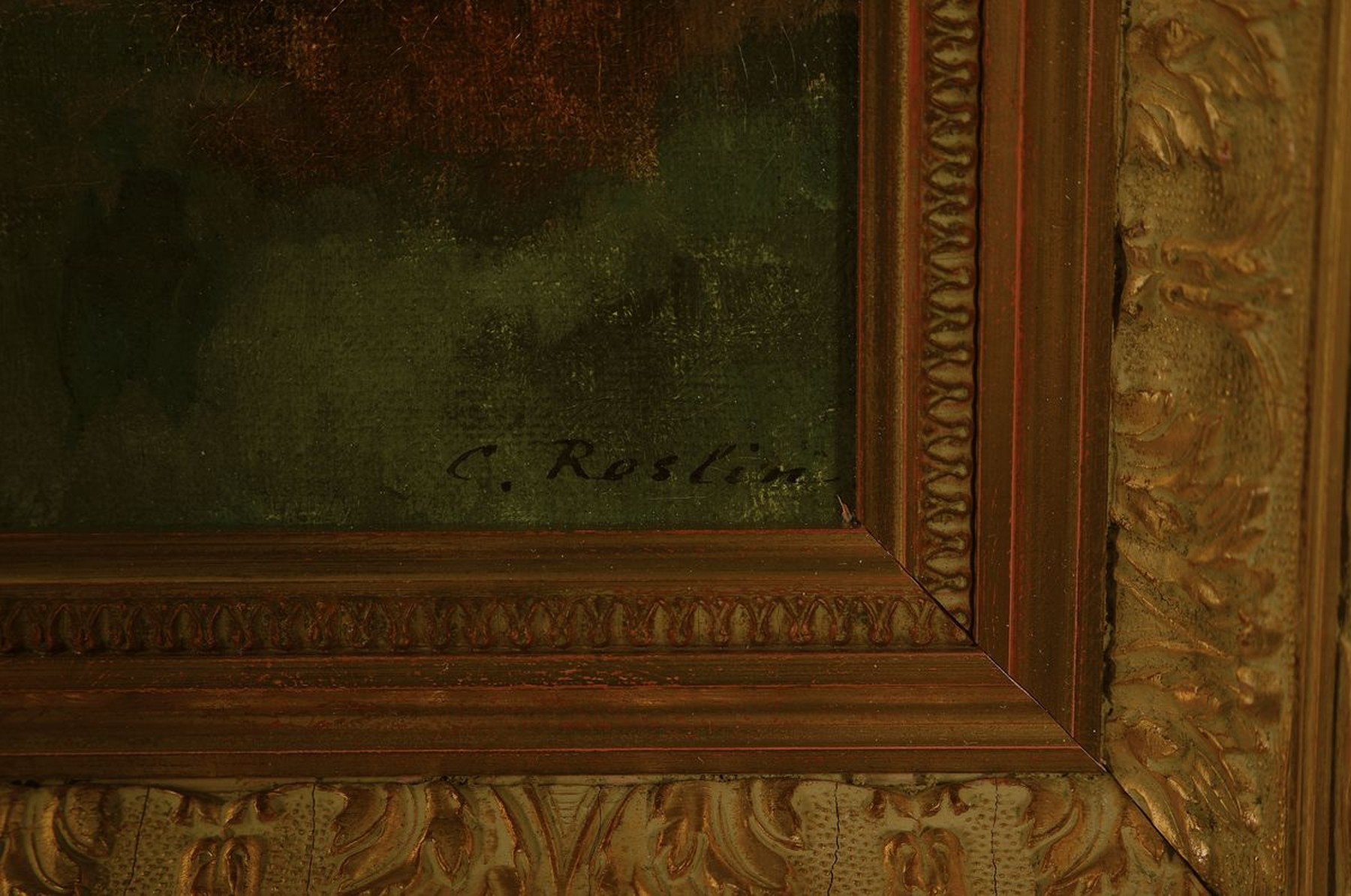Detail a: C. Roslin, Maler der 1. Hälfte des 20. Jh., Wiesenlandschaft mit Bäumen und Felsgruppen, Öl/Lwd, rechts unten signiert, rückseitig auf dem ...