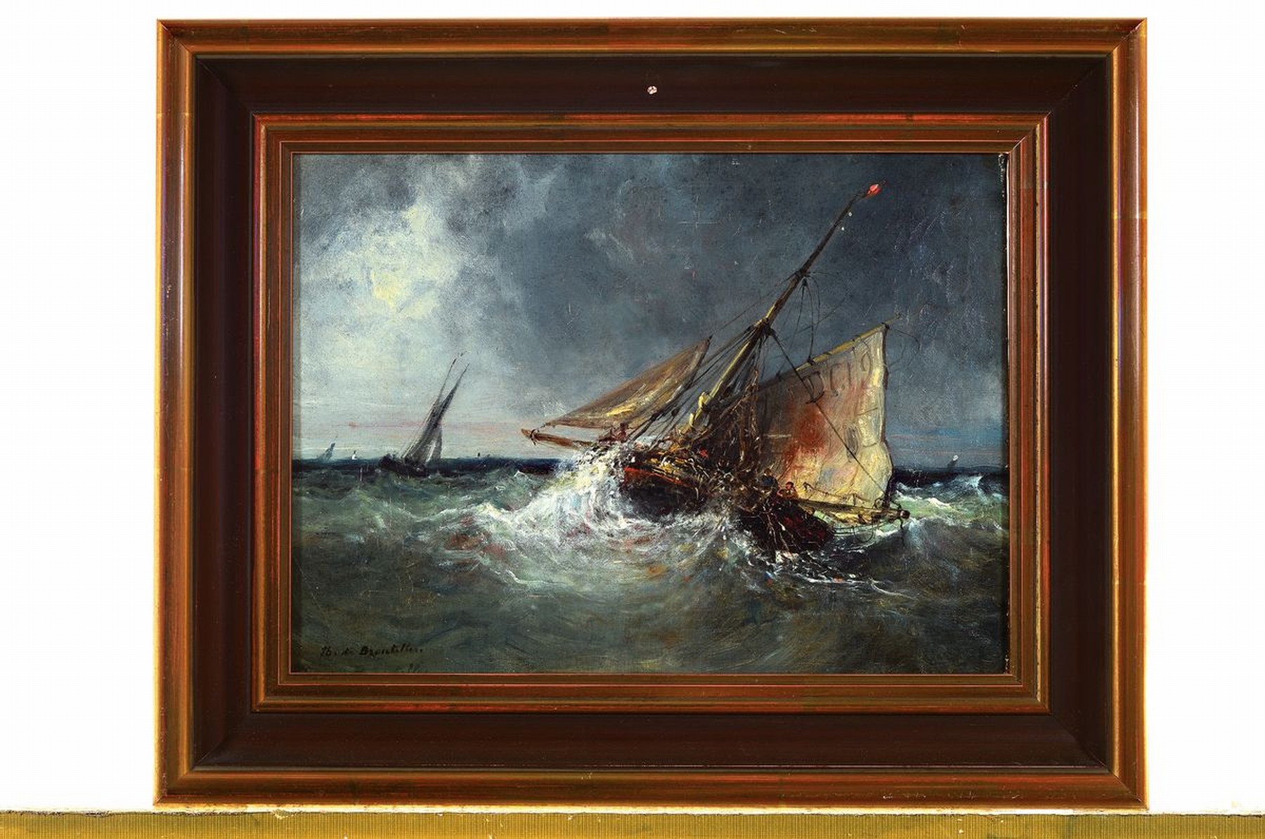 Detail k: Theodore de Broutelles, 1843-1933 Dieppe, Frankreich, Marinemaler, Schüler von J. Noel, stellte ab 1879 im Salon aus, hier: Segelschiff auf ...