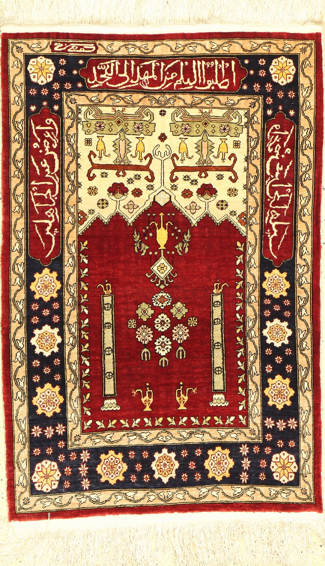 Hereke Seide fein, Signiert, Türkei, ca. 50Jahre, reine Naturseide, ca. 80 x 54 cm, metall broschiert, EHZ: 2