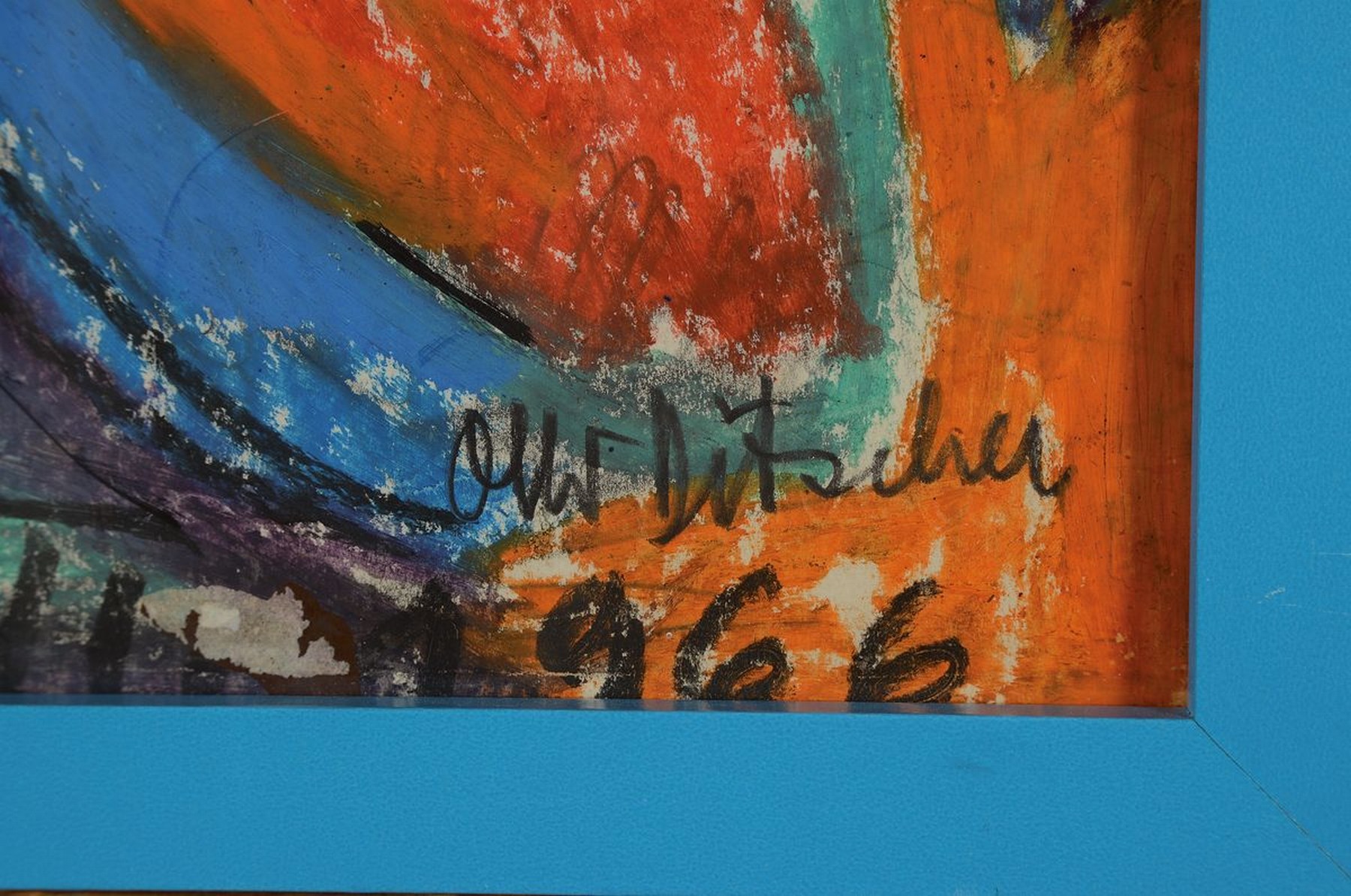 Detail a: Otto Ditscher, 1904 Neuhofen - 1987 ebenda, Figurengruppe in kräftigen Kontrastfarben, Pastell/Papier, signiert u. datiert 1966, unter Glas gerahmt, ...