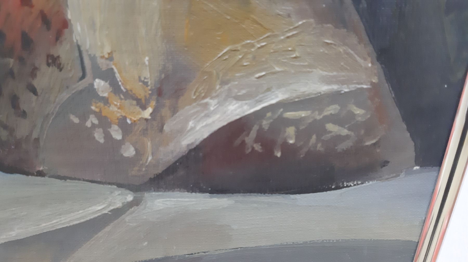 Detail d: Unbekannter bulgarischer Künstler des 20.Jh. , kubistisch-futuristische Komposition im Stile Georges Braques, Darstellung eines Künstlerateliers, ...