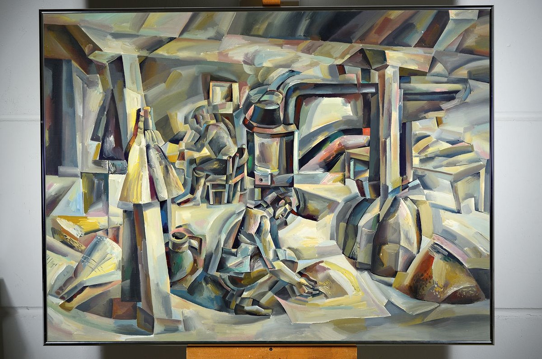 Detail k: Unbekannter bulgarischer Künstler des 20.Jh. , kubistisch-futuristische Komposition im Stile Georges Braques, Darstellung eines Künstlerateliers, ...
