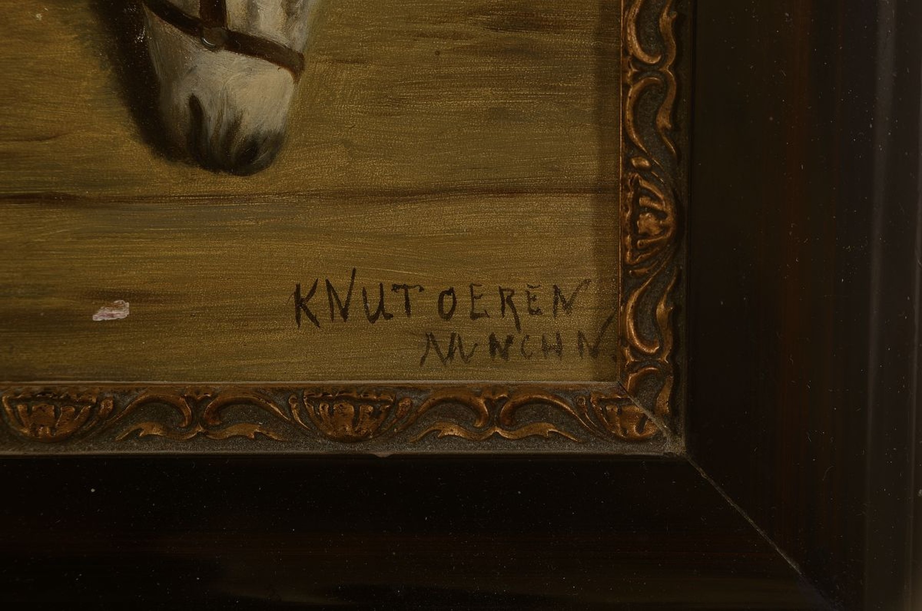Detail a: Knut Oeren, Münchener Maler und Grafiker, um 1900, drei Esel schauen über den Zaun, Öl/Holz, rechts unten signiert, kleine Farbfehlstelle unten, ...