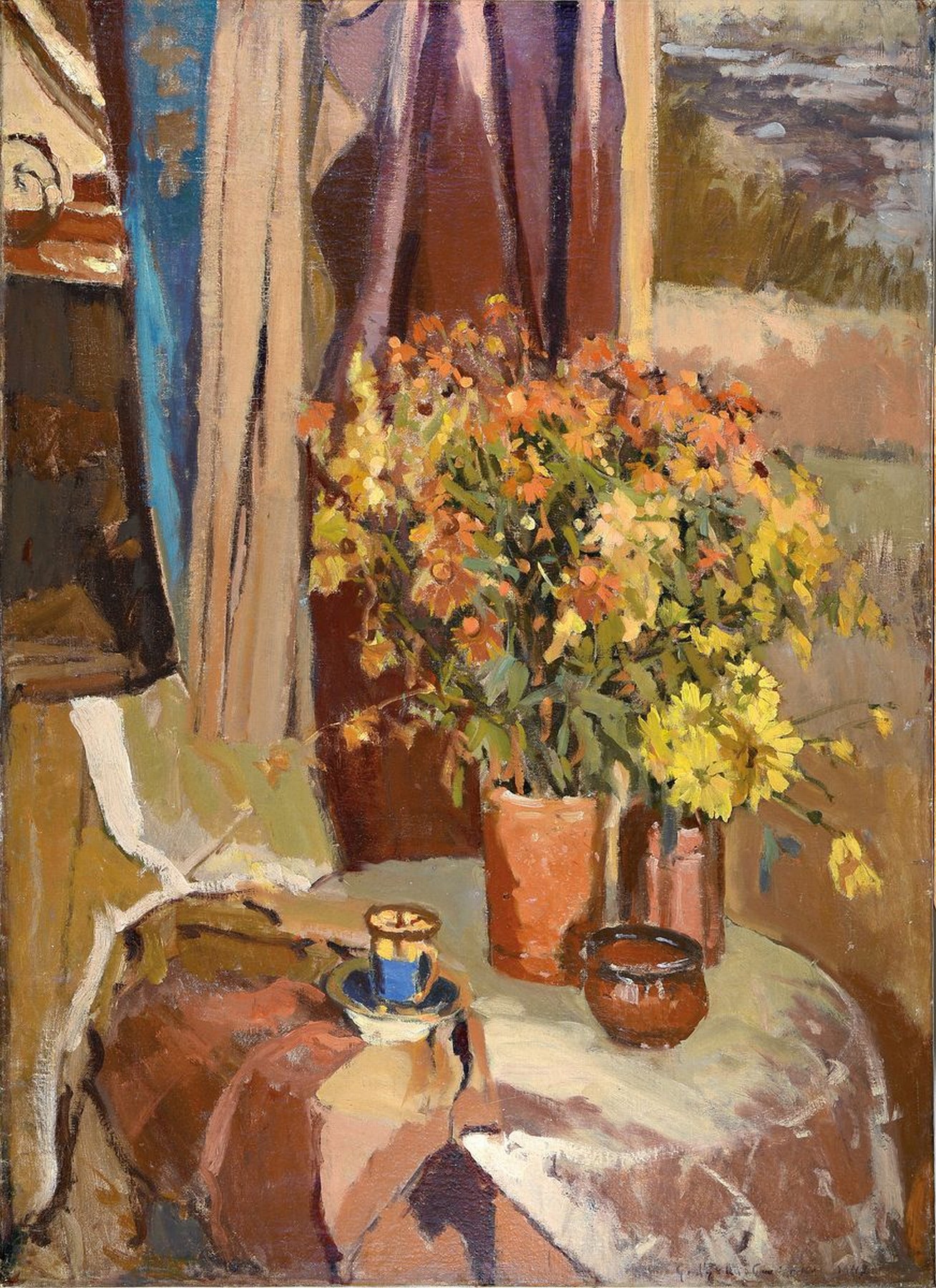 Godycki Cwirko, 1908 - 1988, polnischer Künstler, impressives Interieur-Stillleben, Öl/Lwd, rechts unten signiert u. datiert 1947, Alterssp., ca. ...