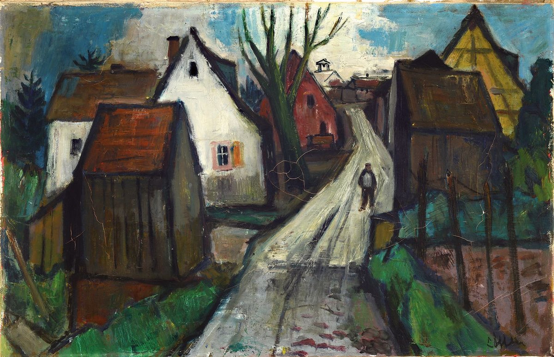 Paul Löffler, 1938-1995 Mannheim, Dorfstraße, Öl/Lwd, rechts unten signiert, ca. 48x75cm, R. ca. 54x81cm