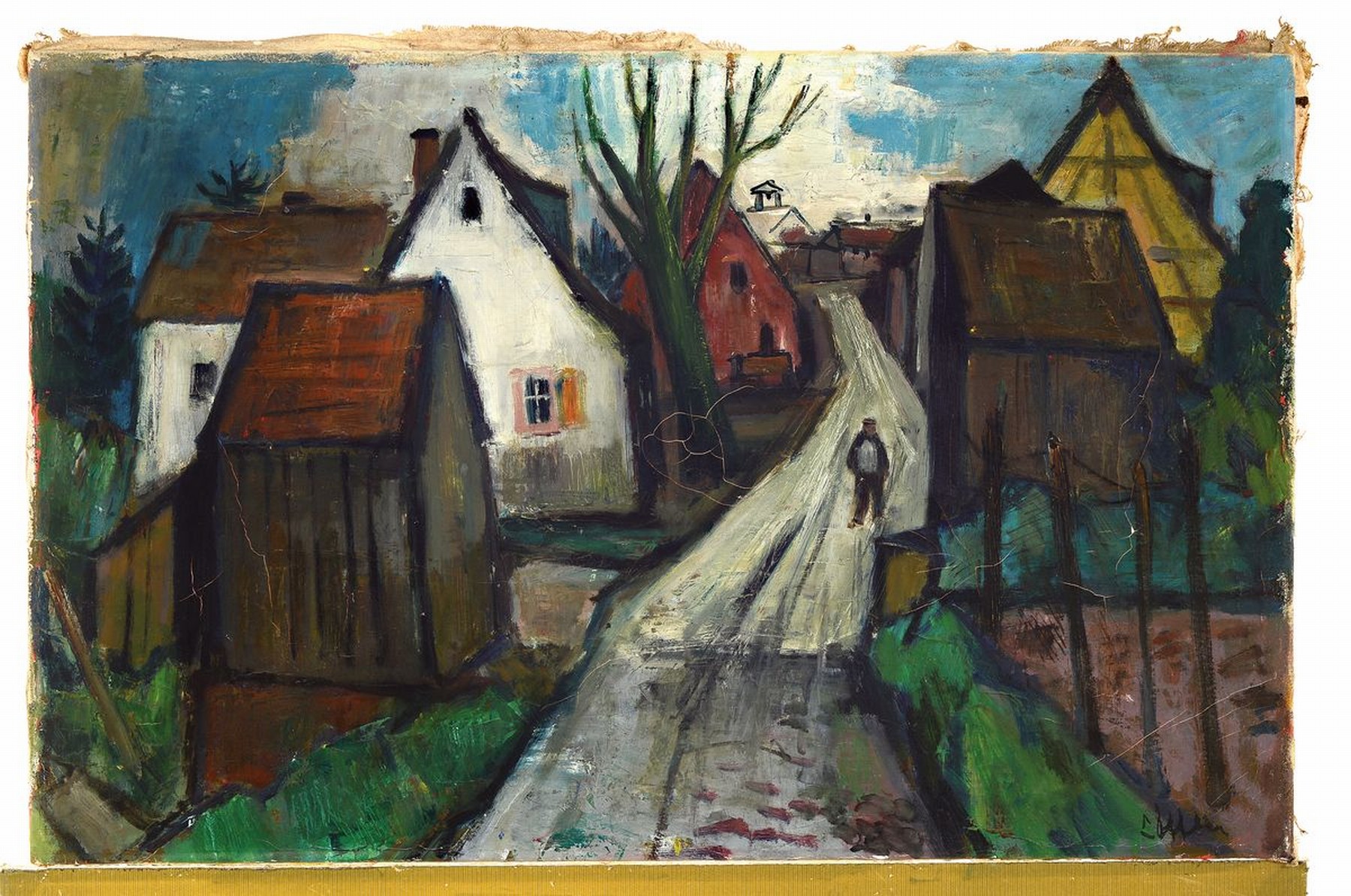 Detail k: Paul Löffler, 1938-1995 Mannheim, Dorfstraße, Öl/Lwd, rechts unten signiert, ca. 48x75cm, R. ca. 54x81cm