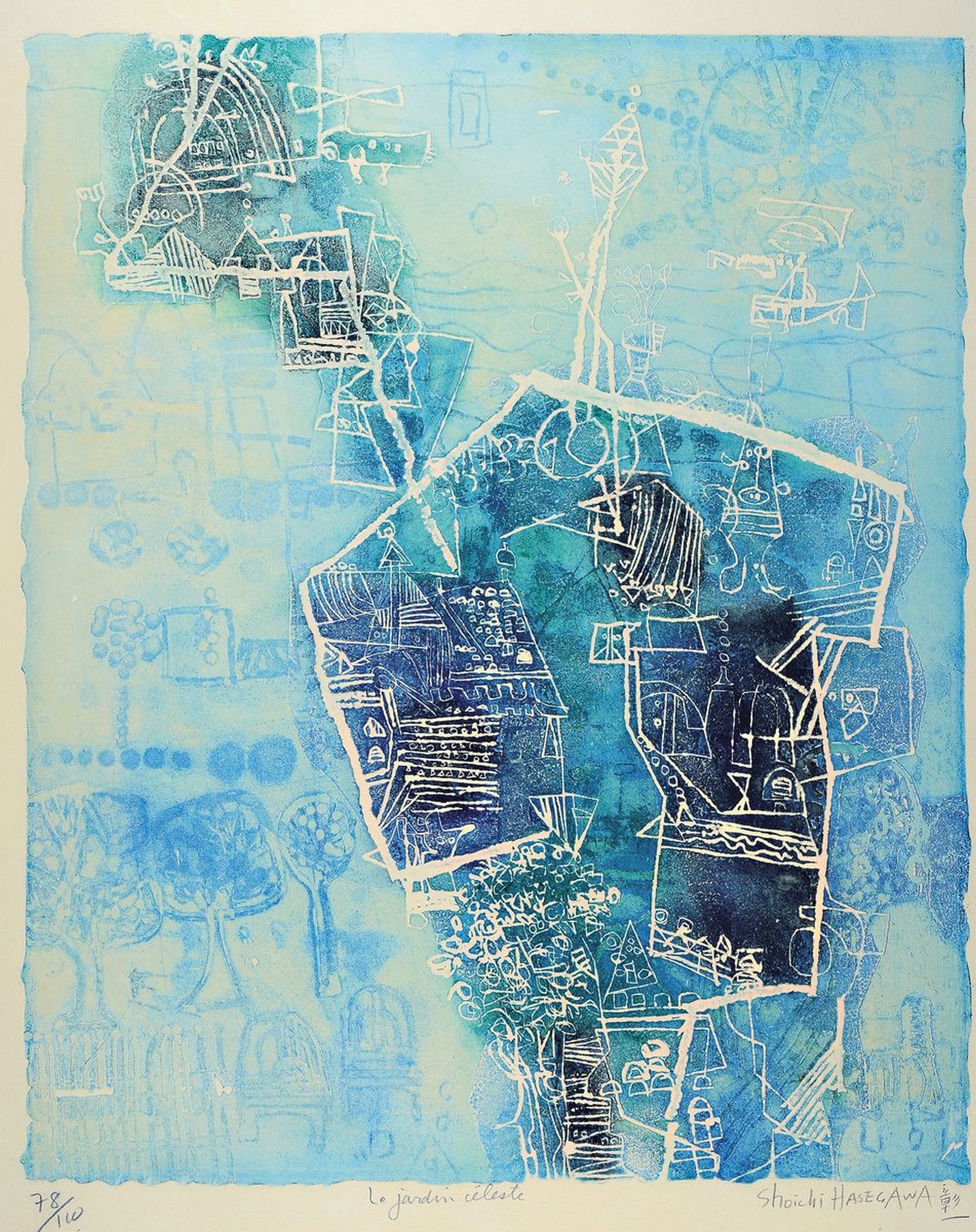 Shoichi Hasegawa, geb. 1929, "Le jardian celeste", rechts unten sign., num. 78/100, ca. 76x57 cm