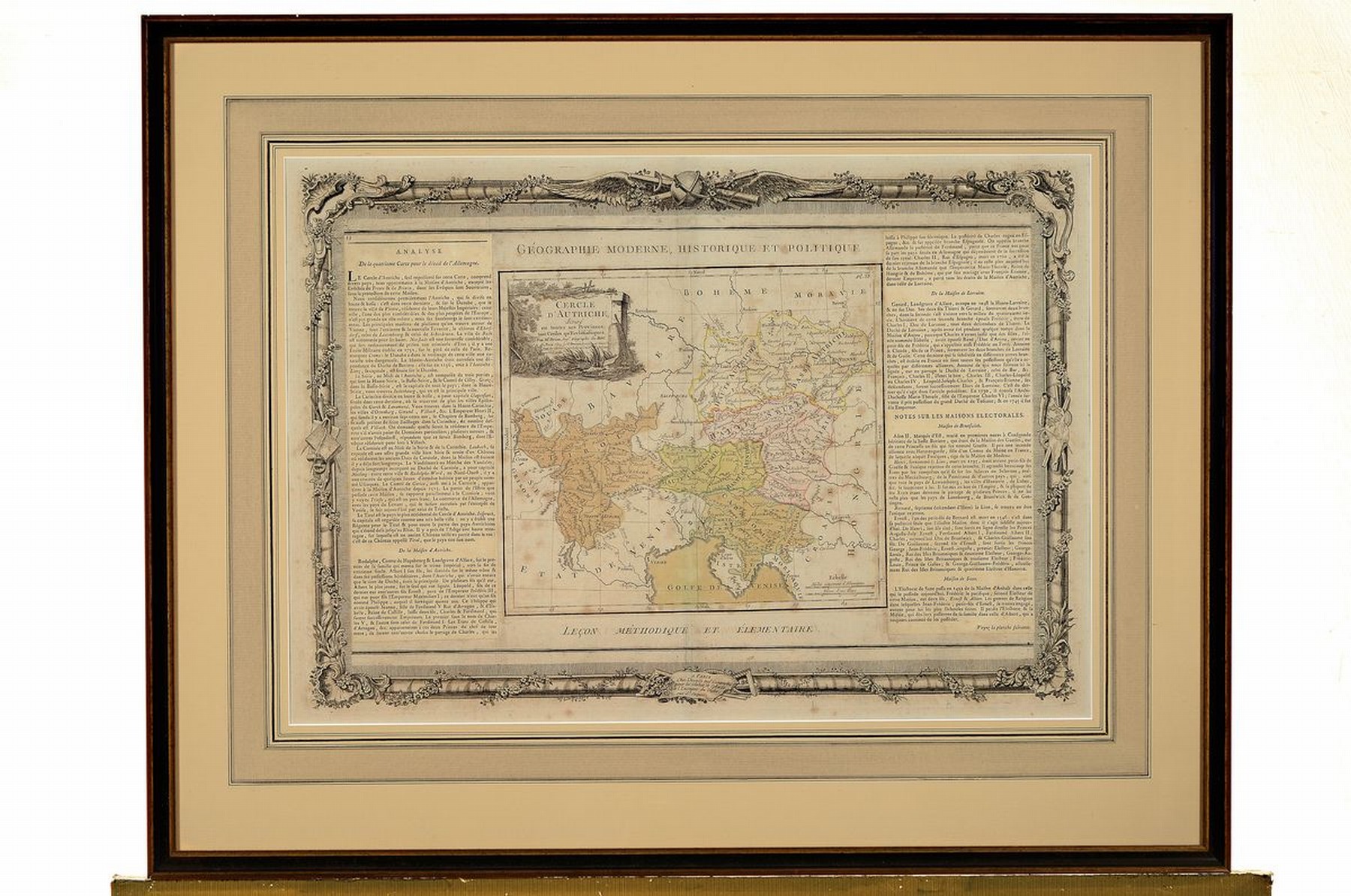 Detail k: Kupferstichkarte von Louis-Charles Desnos, Paris, 1725-1805, Blick auf Österreich und umliegende Gebiete, mit ausführlichen Beschreibungen links ...