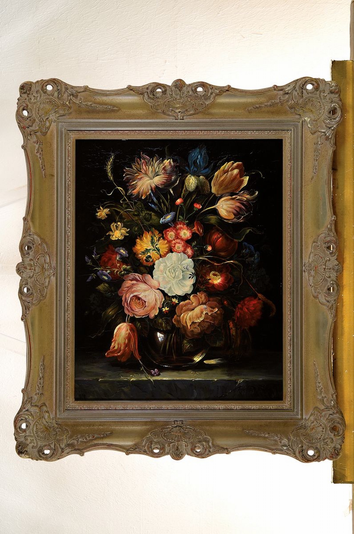 Detail k: Reinhard Michel, geb. 1920, Traditionalist, üppiges Blumenstillleben im Stil der alten flämischen Meister, Öl/Holz, rechts unten signiert, ca. ...