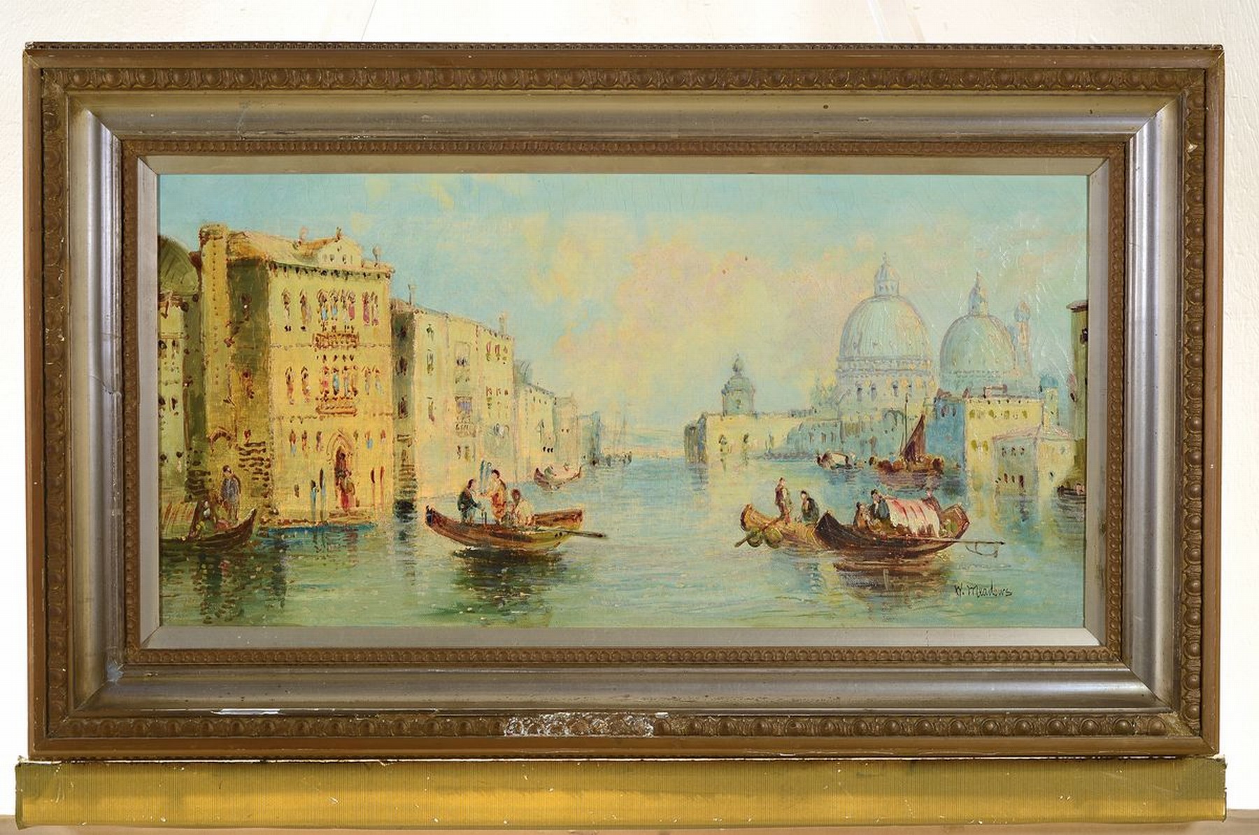 Detail k: W. Meadows, englischer Maler um 1900, Venedig, Ansicht vom Canale Grande, Öl/Lwd, impressionistische lichtdurchflutete Malerei, rechts unten ...