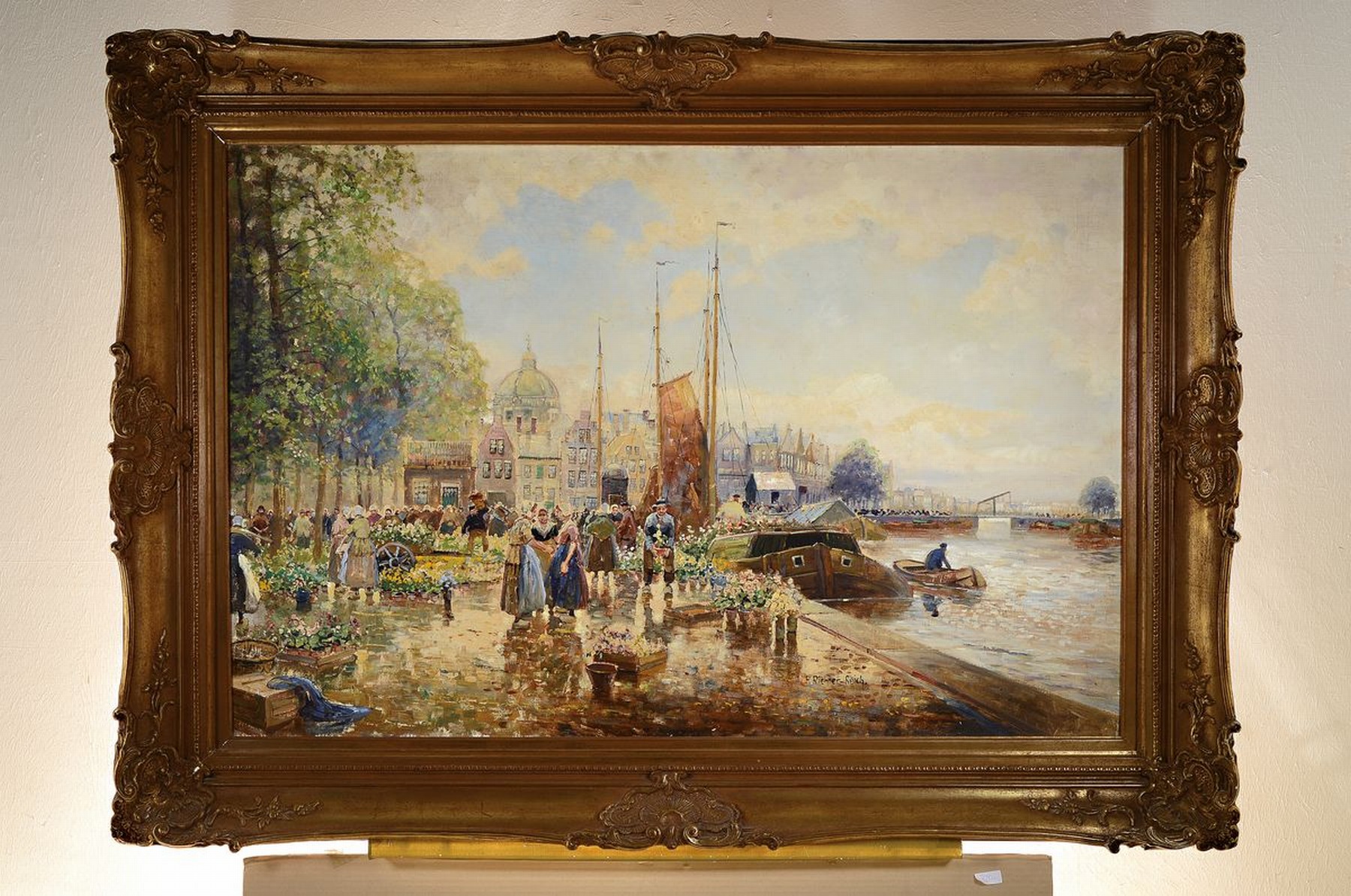 Detail k: Franz Max Richter-Reich, 1896 Berlin-1950 Hamburg, Holländischer Blumenmarkt an der Gracht, Öl/Lwd, rechts unten signiert, ca. 80x120cm, R. ca. ...