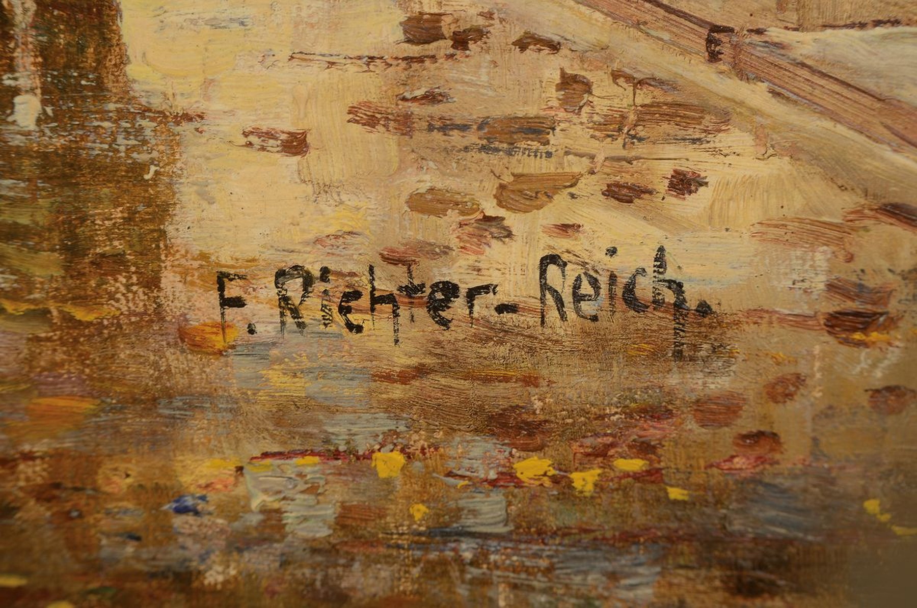 Detail l: Franz Max Richter-Reich, 1896 Berlin-1950 Hamburg, Holländischer Blumenmarkt an der Gracht, Öl/Lwd, rechts unten signiert, ca. 80x120cm, R. ca. ...