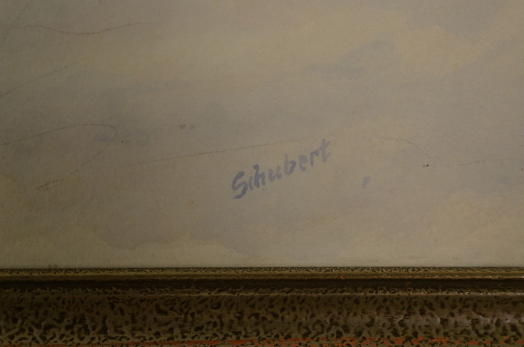 Detail l: Schubert, Maler der 1930er/1940er Jahre, Häuser im Schnee, Aquarell über Bleistift auf Papier, rechts unten signiert, ca. 46x 60cm, u.Gl., R. ca. ...