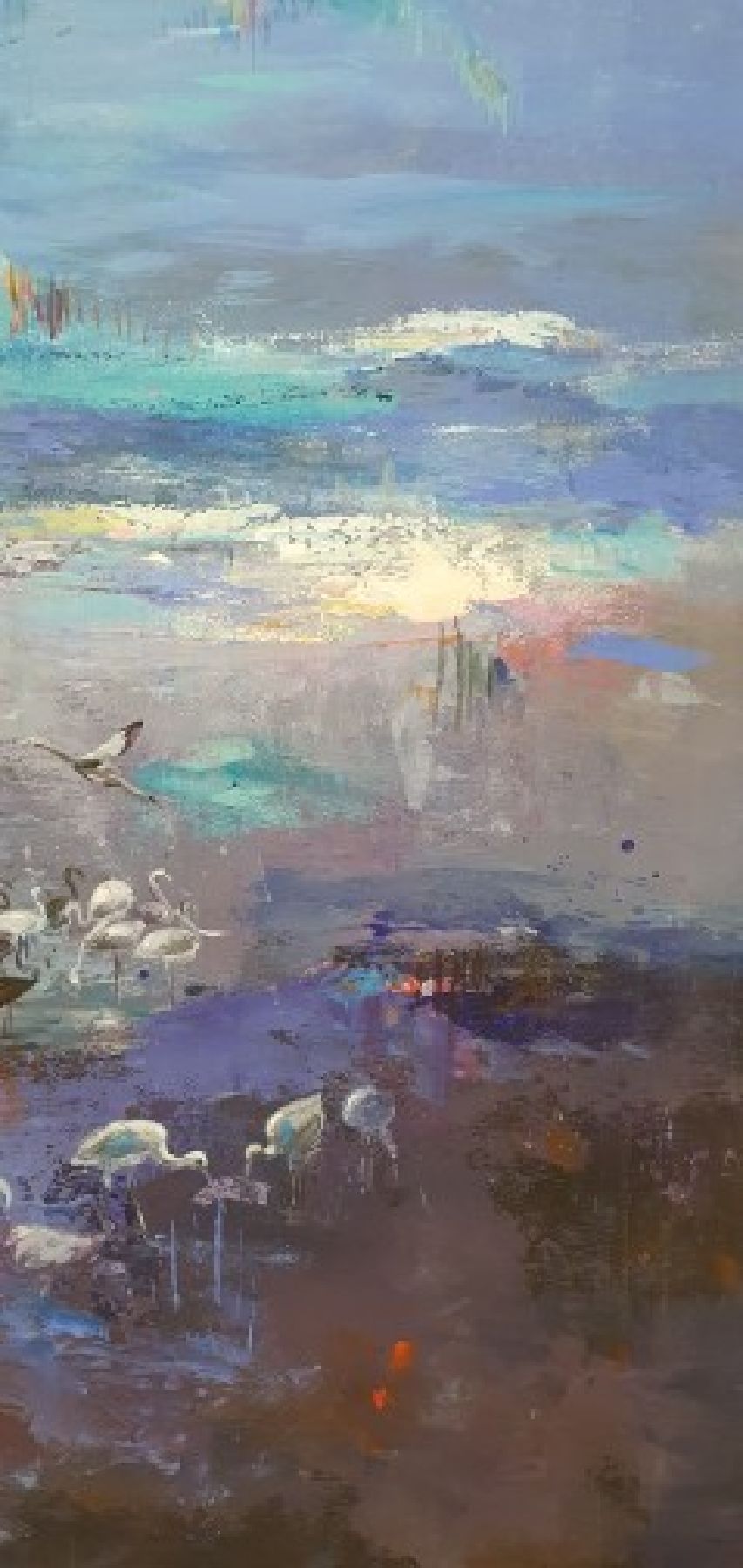 Detail f: Abbas Al-Mosawi, geb. 1952 Bahrain, Schüler von Ahmed Baqer; von Vögeln belebte Küstenlandschaft Bahrains, romantisierendes Porträt der ...