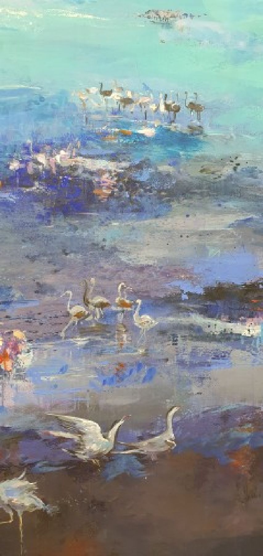 Detail h: Abbas Al-Mosawi, geb. 1952 Bahrain, Schüler von Ahmed Baqer; von Vögeln belebte Küstenlandschaft Bahrains, romantisierendes Porträt der ...