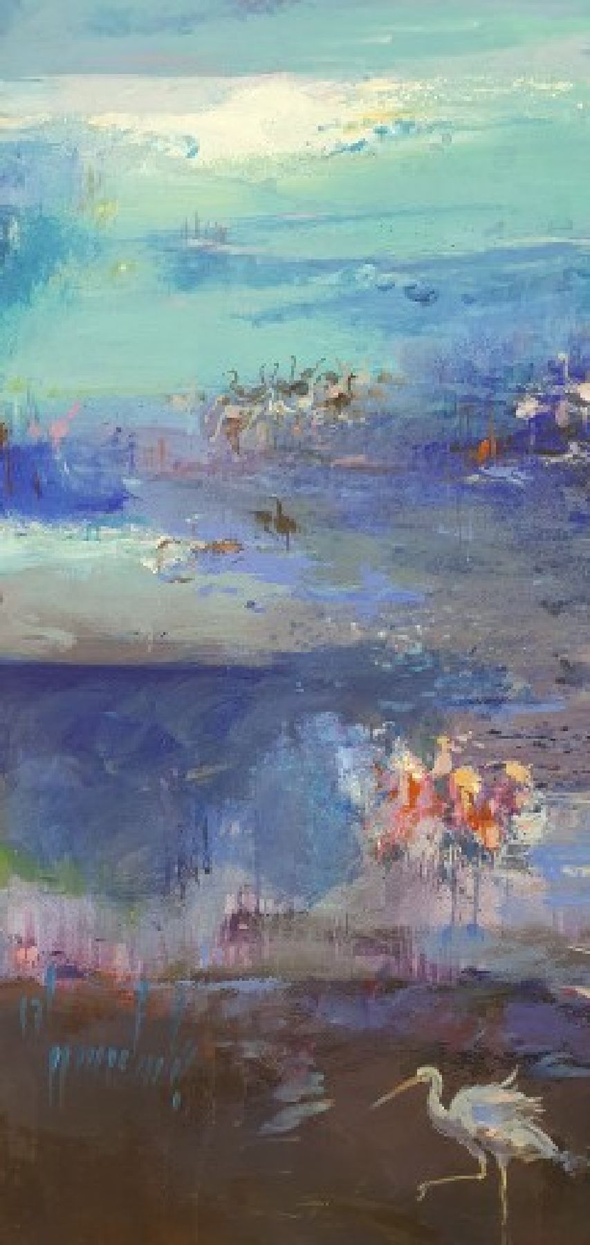 Detail i: Abbas Al-Mosawi, geb. 1952 Bahrain, Schüler von Ahmed Baqer; von Vögeln belebte Küstenlandschaft Bahrains, romantisierendes Porträt der ...