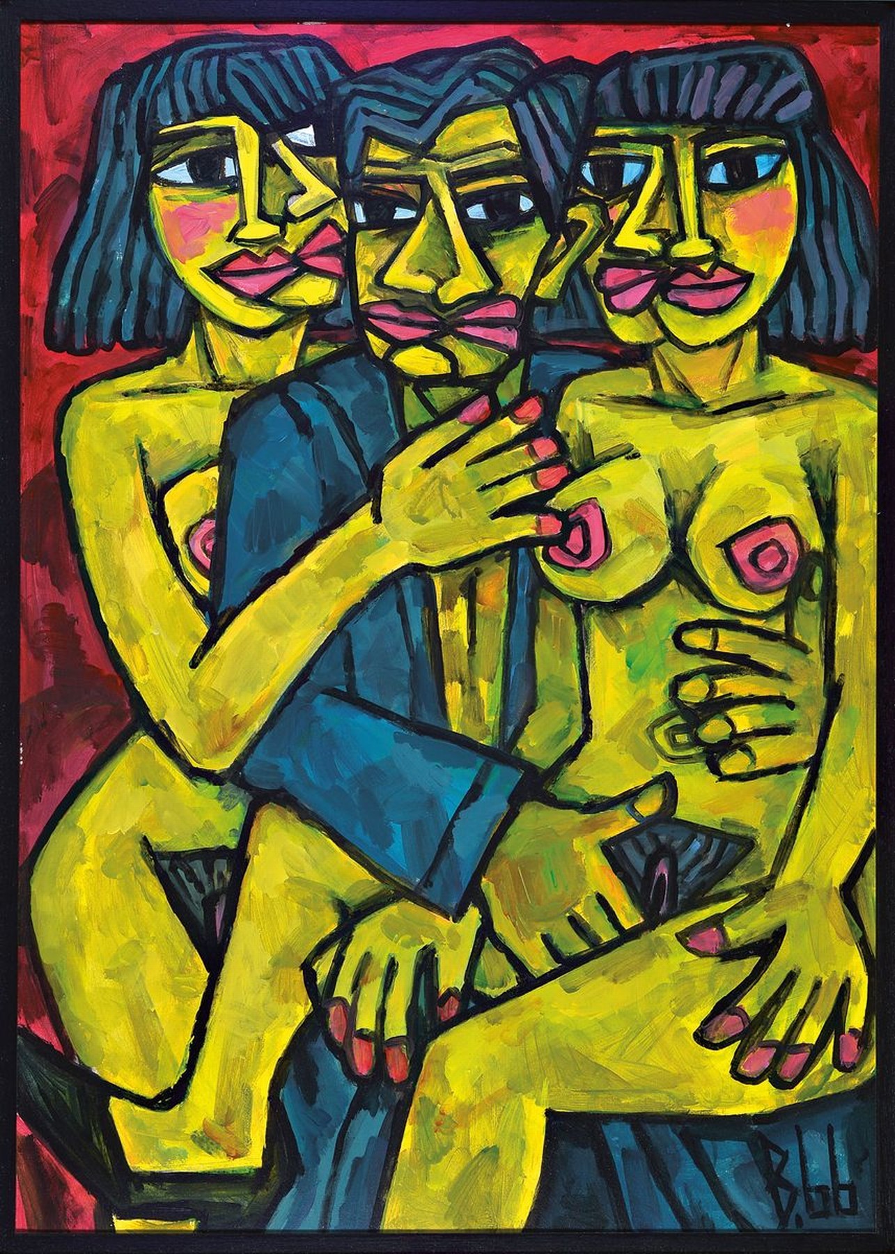 Berutscha (Guarmi Hagemann), 1945 - 1913, erotisches Aktgemälde mit drei Personen, Öl/Malplatte, dieses erotische Aktgemälde des bekannten und ...