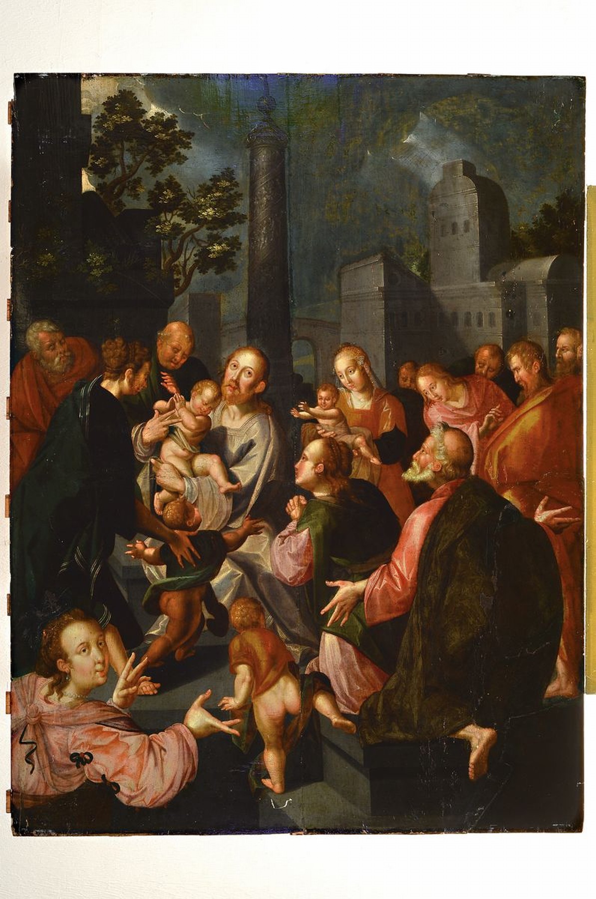 Detail k: Unbekannter Künstler: Tafelbild, 17.Jh., Sujet nach dem Vorbild Lucas Cranachs d.Ä., Christus segnet die Kinder, nach Mk 10, 13- 16, verbildlicht ...