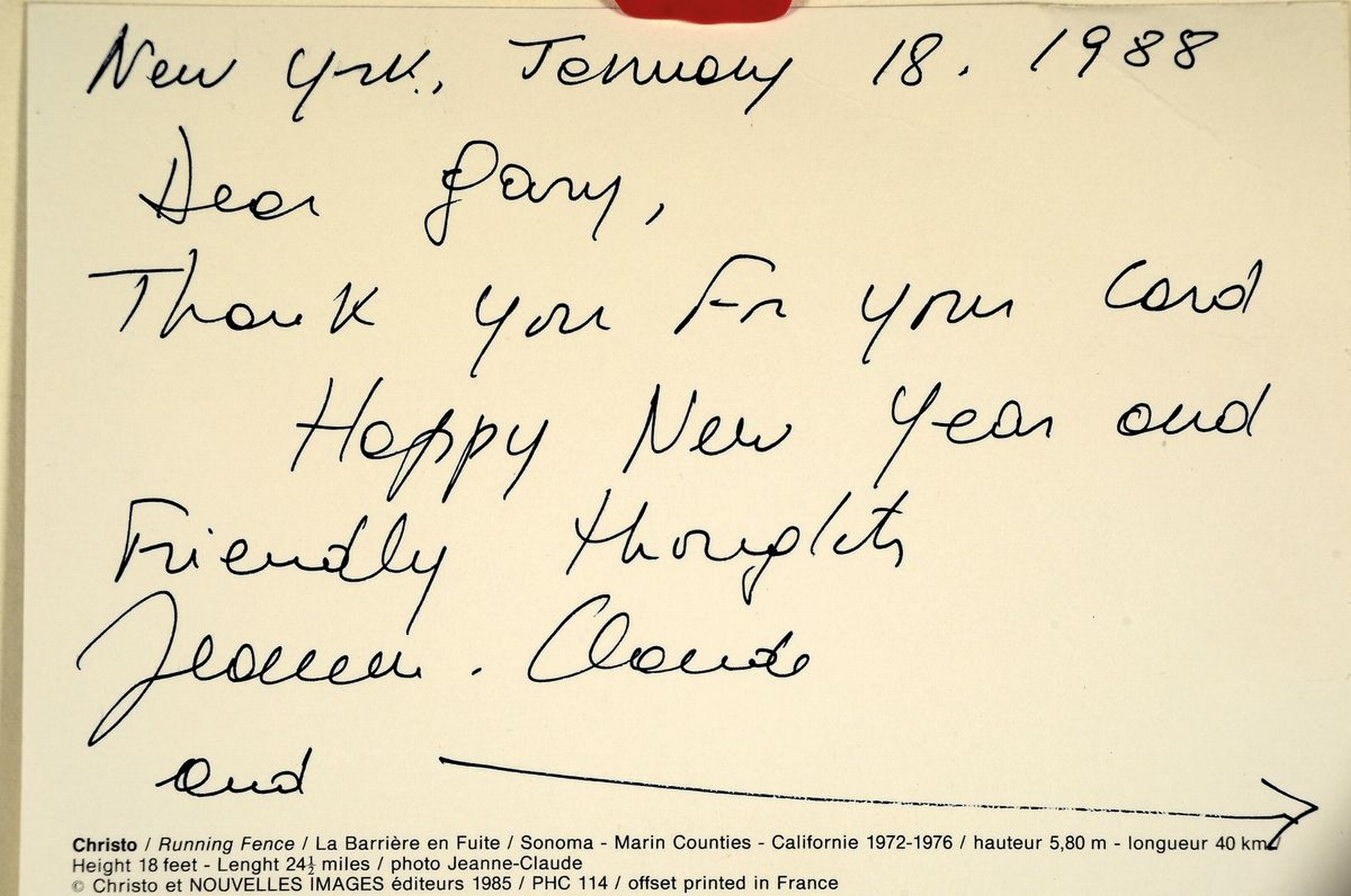 Detail l: Christo, 1935 - 2020, Multiple/Autograph, Jean Claude und Christo, handsignierte Kunstpostkarte an Gary Sandman, selten handgeschriebene Postkarte ...