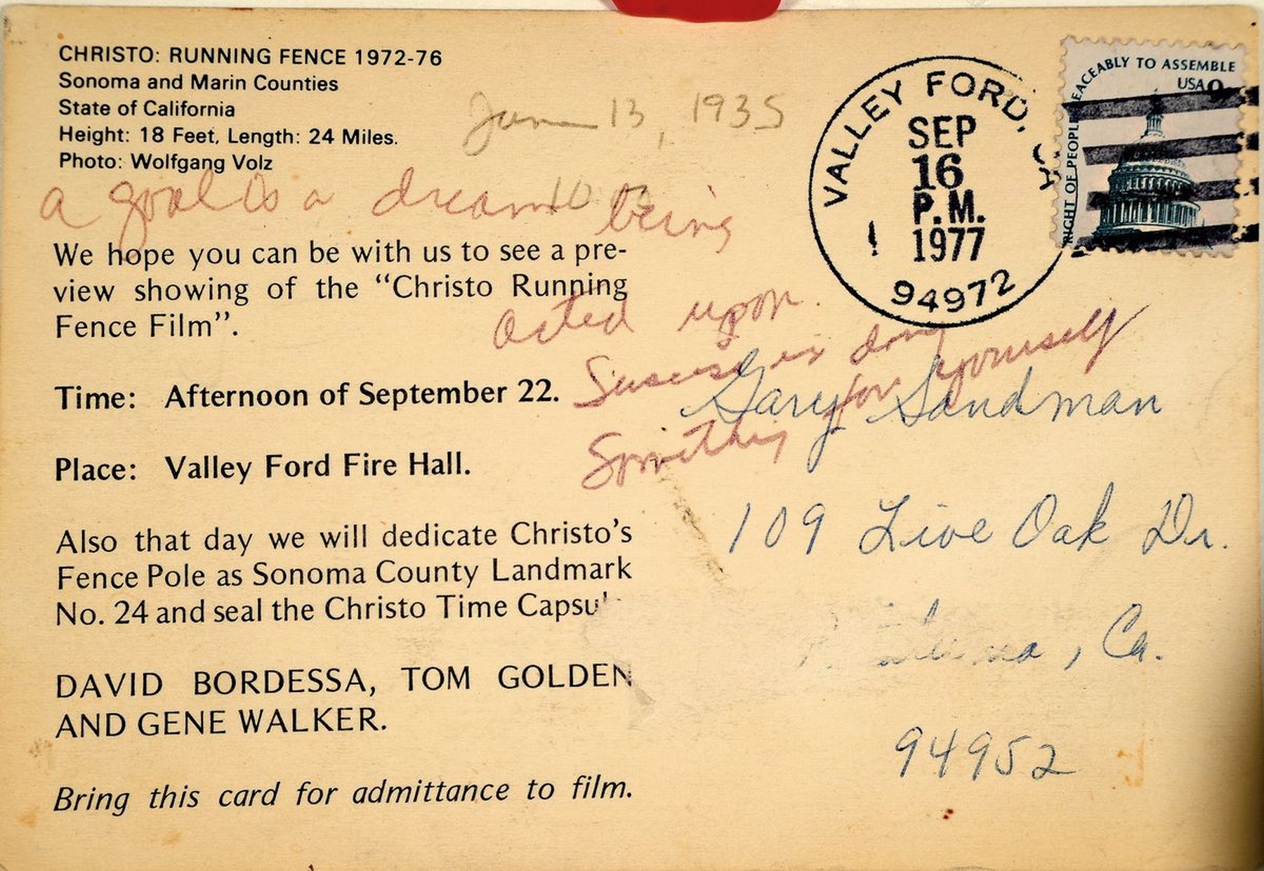 Detail a: Christo, 1935 - 2020, Multiple/Autograph, Jeanne Claude und Christo handsignierte Kunstpostkarte an Gary Sandman, seltene handgeschriebene Postkarte ...