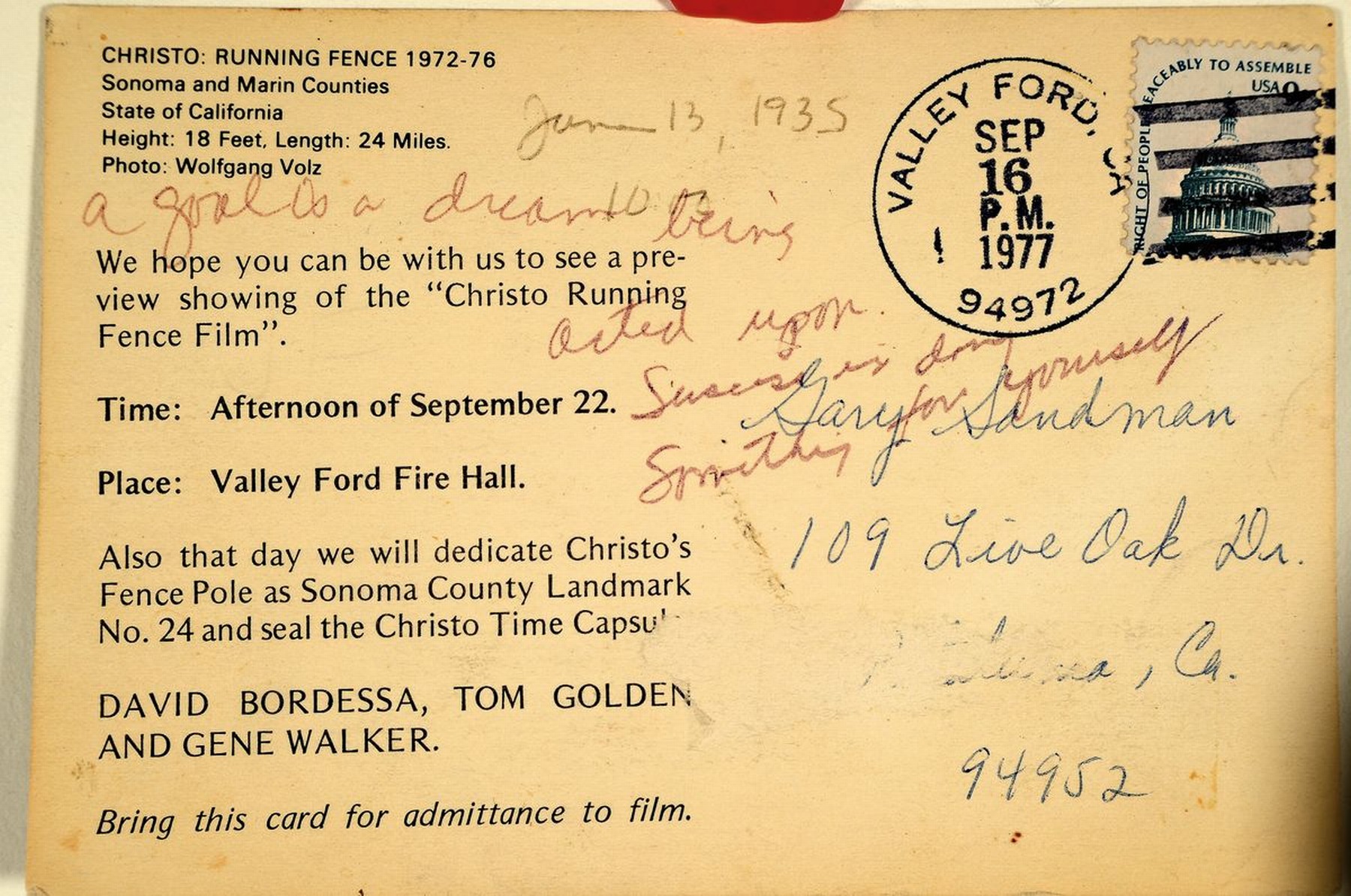 Detail l: Christo, 1935 - 2020, Multiple/Autograph, Jeanne Claude und Christo handsignierte Kunstpostkarte an Gary Sandman, seltene handgeschriebene Postkarte ...
