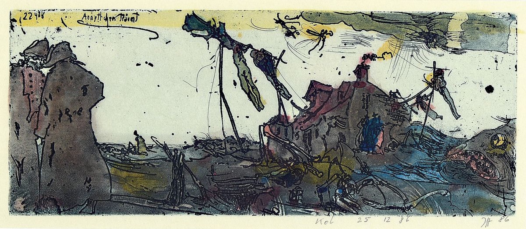 Horst Janssen, 1929 - 1995, Aquarell über Radierung auf Japanbütten, re. unten handsigniert und dat. (19)86, zusätzlich hat Horst Janssen die ...