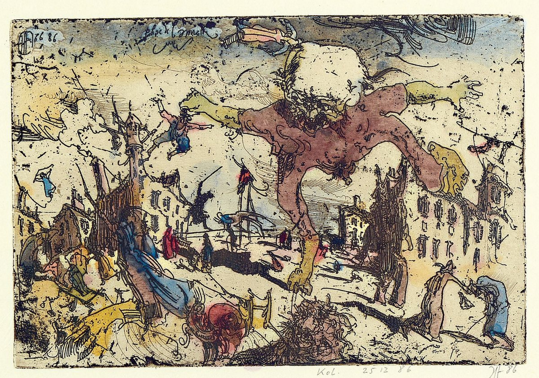 Horst Janssen, 1929 - 1995, Aquarell über Radierung auf Japanbütten, re. unten handsigniert und dat. (19)86, zusätzlich hat Horst Janssen die ...