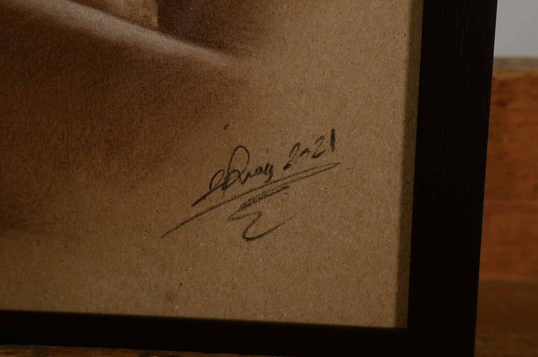 Detail a: Denis Prenzel, geb. 1971, Pastellzeichnung auf dickem Papier, handsigniert, Frauenakt, dat. 2021, Blattgr. 30 x 40 cm, unter Glas, Rahmen, Denis ...