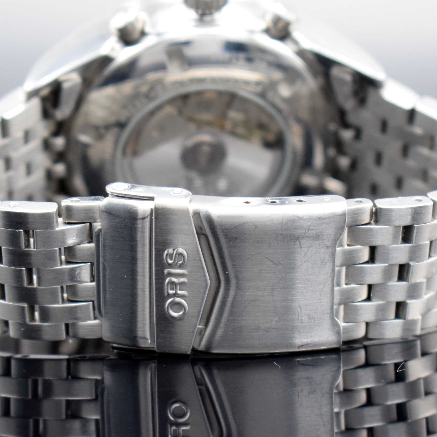 Detail f: ORIS Classic XXL Herrenarmbanduhr mit Chronograph in Stahl Referenz 7515, Schweiz um 2005, Automatik, beids. vergl. Geh., vorne Saphirglas, Boden ...