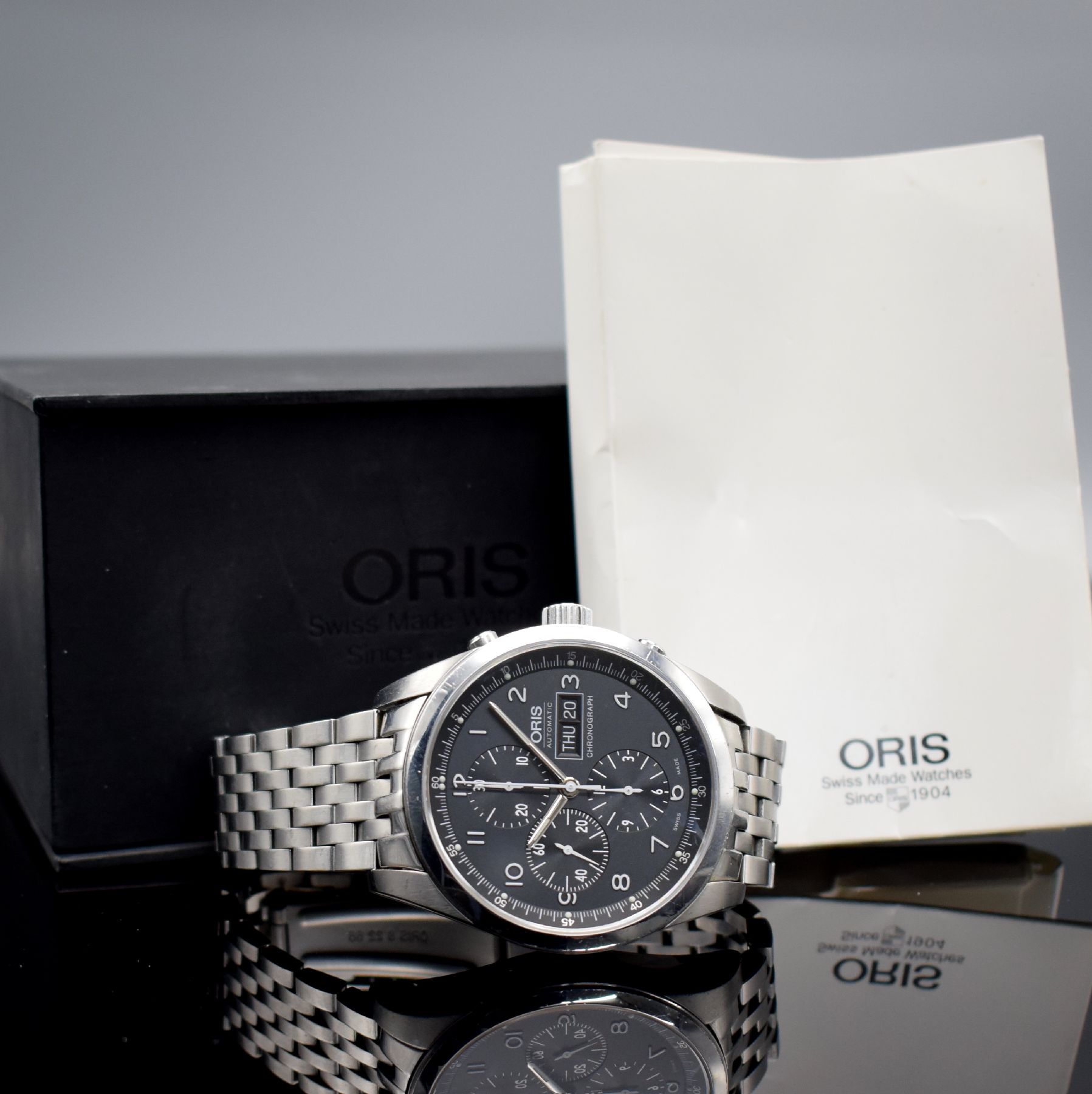 Detail g: ORIS Classic XXL Herrenarmbanduhr mit Chronograph in Stahl Referenz 7515, Schweiz um 2005, Automatik, beids. vergl. Geh., vorne Saphirglas, Boden ...