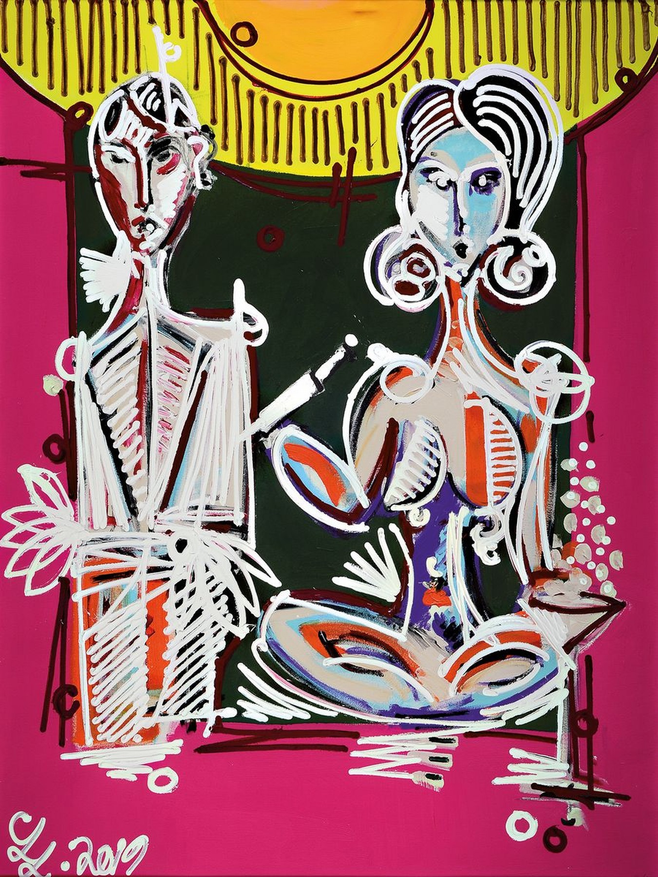 Leon Löwentraut, geb. 1998 Kaiserslautern, "Good Health", Pigmentdruck mit Acrylfarbe von Hand übermalt, pastoser Farbauftrag, links ...