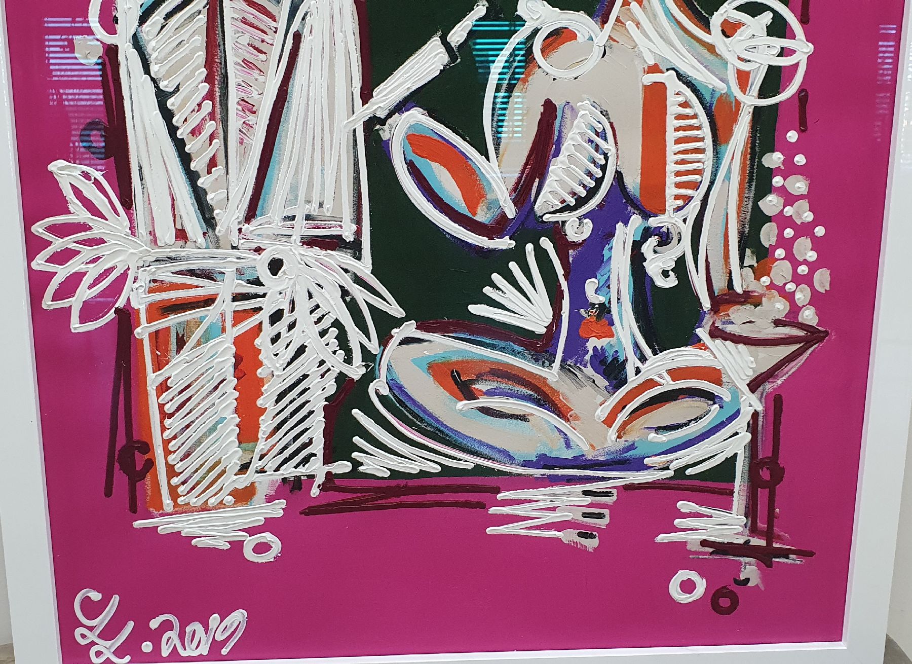 Detail g: Leon Löwentraut, geb. 1998 Kaiserslautern, "Good Health", Pigmentdruck mit Acrylfarbe von Hand übermalt, pastoser Farbauftrag, links ...