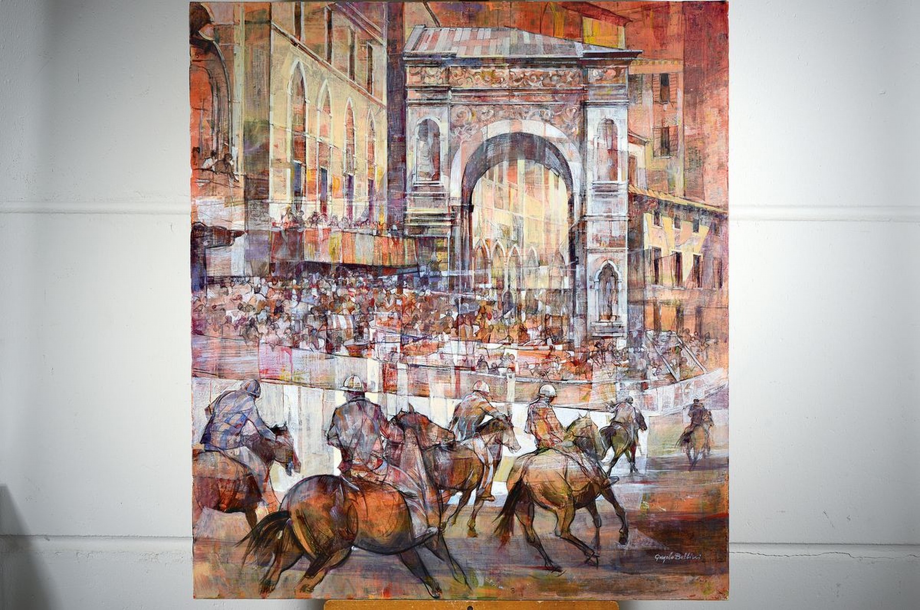 Detail k: Angelo Bellini, geb. 1938 Mantua, Studium ander Akademie der Bildenden Künste Brera/Mailand, rückseitig betitelt "Siena-il Palio", ...