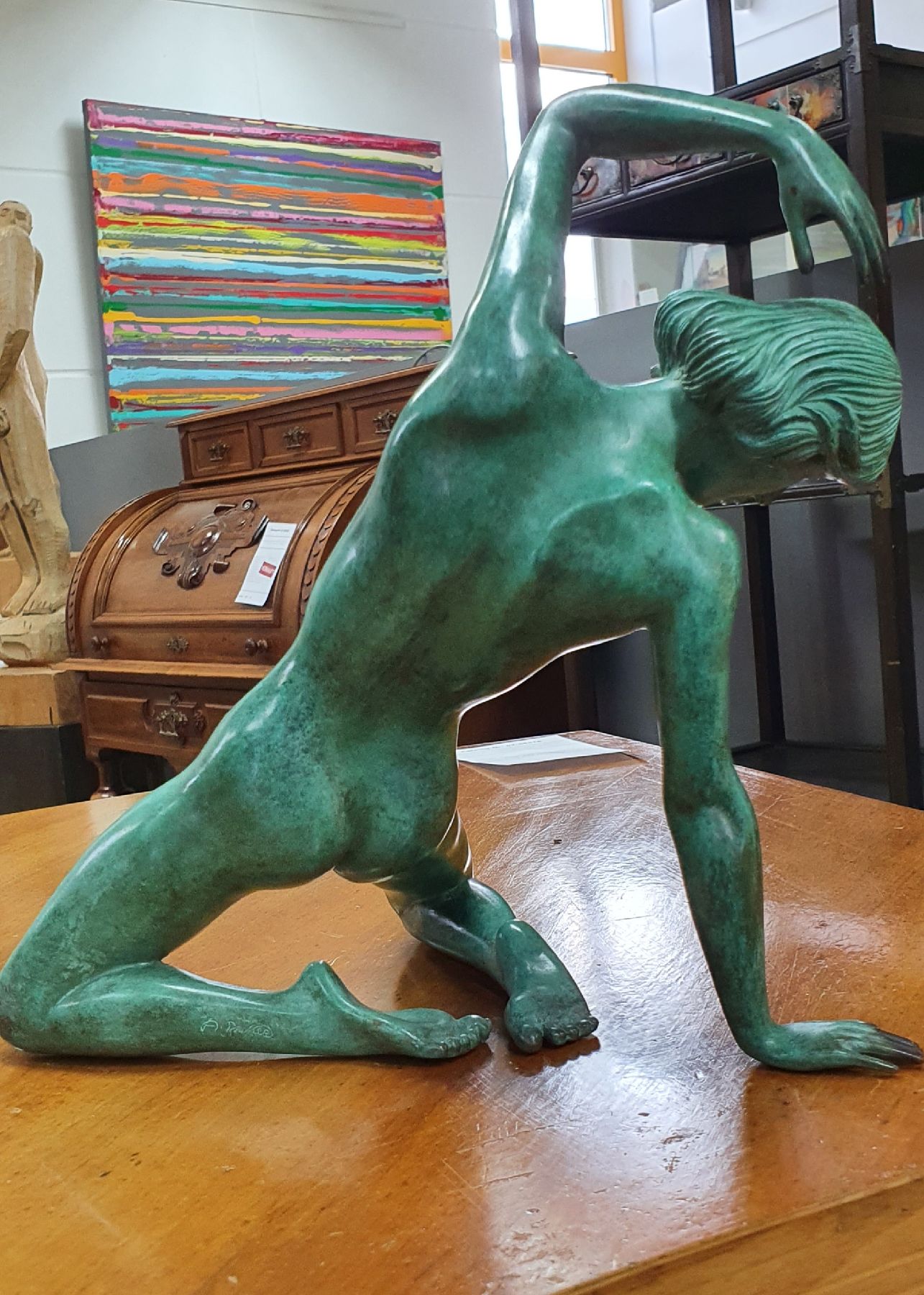 Detail c: Arno Breker, 1900-1991, Bronzeskulptur, "Grazie", seltene grüne Variante, sign., num. 103/300, Stempel Venturi Arte, ca. 22x26x18 cm