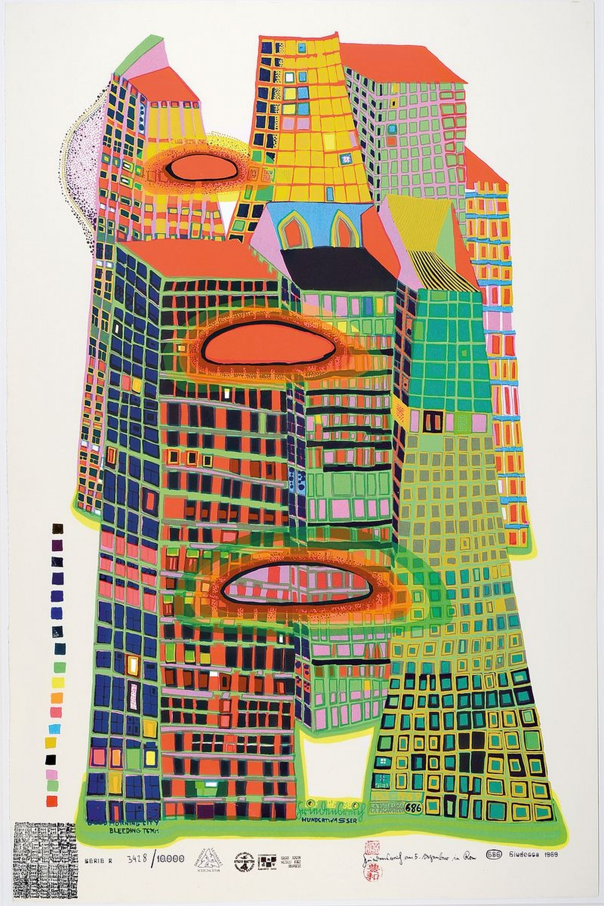 Friedensreich Hundertwasser, 1928-2000, "Good Morning "Grafik der Serie R, sign., num. 3428/10000, WVZ: HWG 41, unter Glas, Motiv ca. 84x55 ...