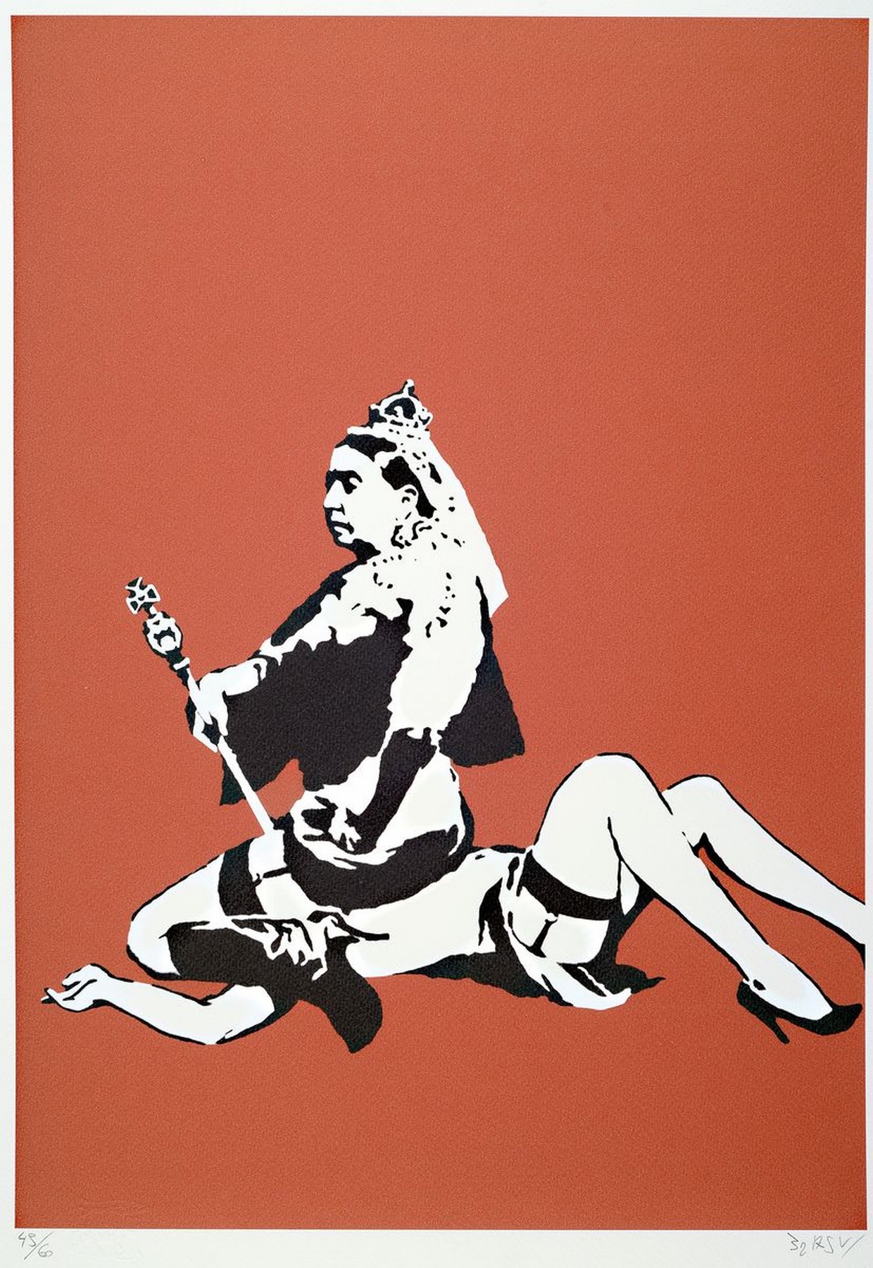 Banksy, geb. 1974 Bristol, Lithografie, "Queen Victoria" sign., num. 43/60, Trockenstempel, ca. 50x35 cm