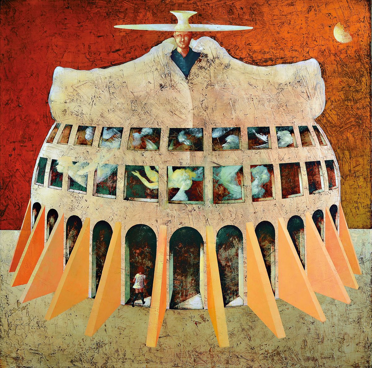 Angelo Palazzini, geb. 1953 Casalpusterlengo/Italien, Gli Angeli, surrealistische Komposition, in der Tradition der Bildfindungen Hieronymus Boschs, ...