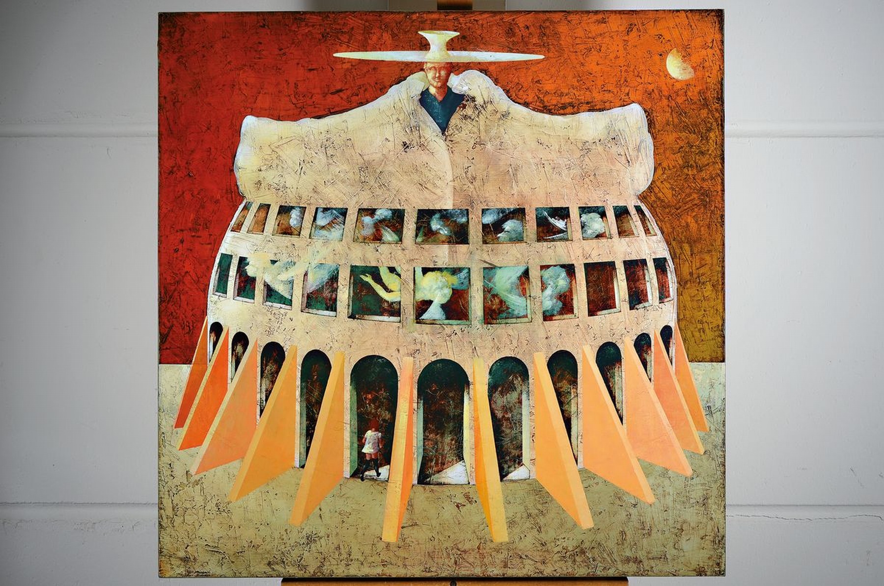 Detail k: Angelo Palazzini, geb. 1953 Casalpusterlengo/Italien, Gli Angeli, surrealistische Komposition, in der Tradition der Bildfindungen Hieronymus Boschs, ...