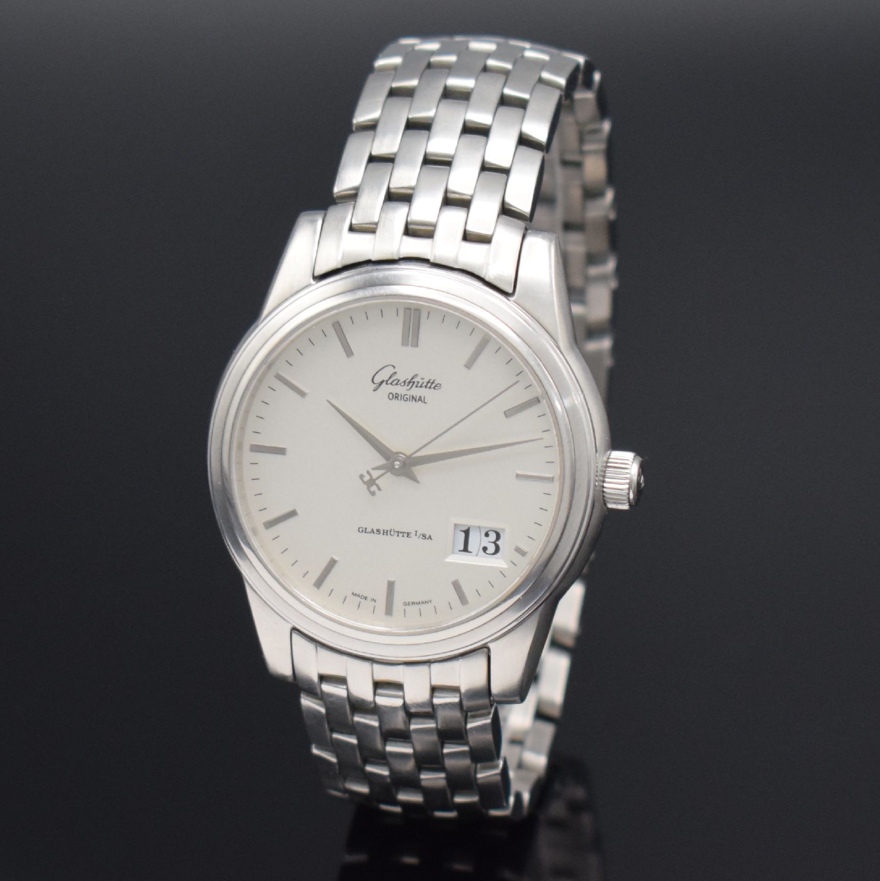 Detail b: GLASHÜTTE Original Senator Panoramadatum Herrenarmbanduhr in Edelstahl Referenz 3942042204, Deutschland um 2003, Automatik, beids. vergl. Geh., ...