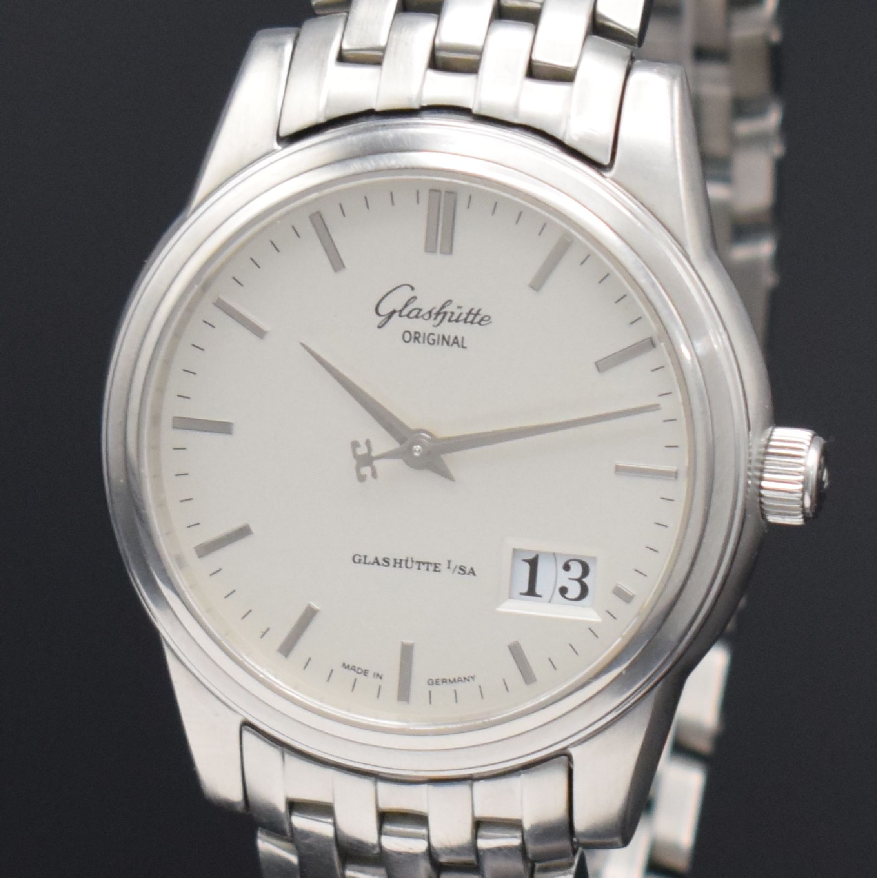 Detail c: GLASHÜTTE Original Senator Panoramadatum Herrenarmbanduhr in Edelstahl Referenz 3942042204, Deutschland um 2003, Automatik, beids. vergl. Geh., ...