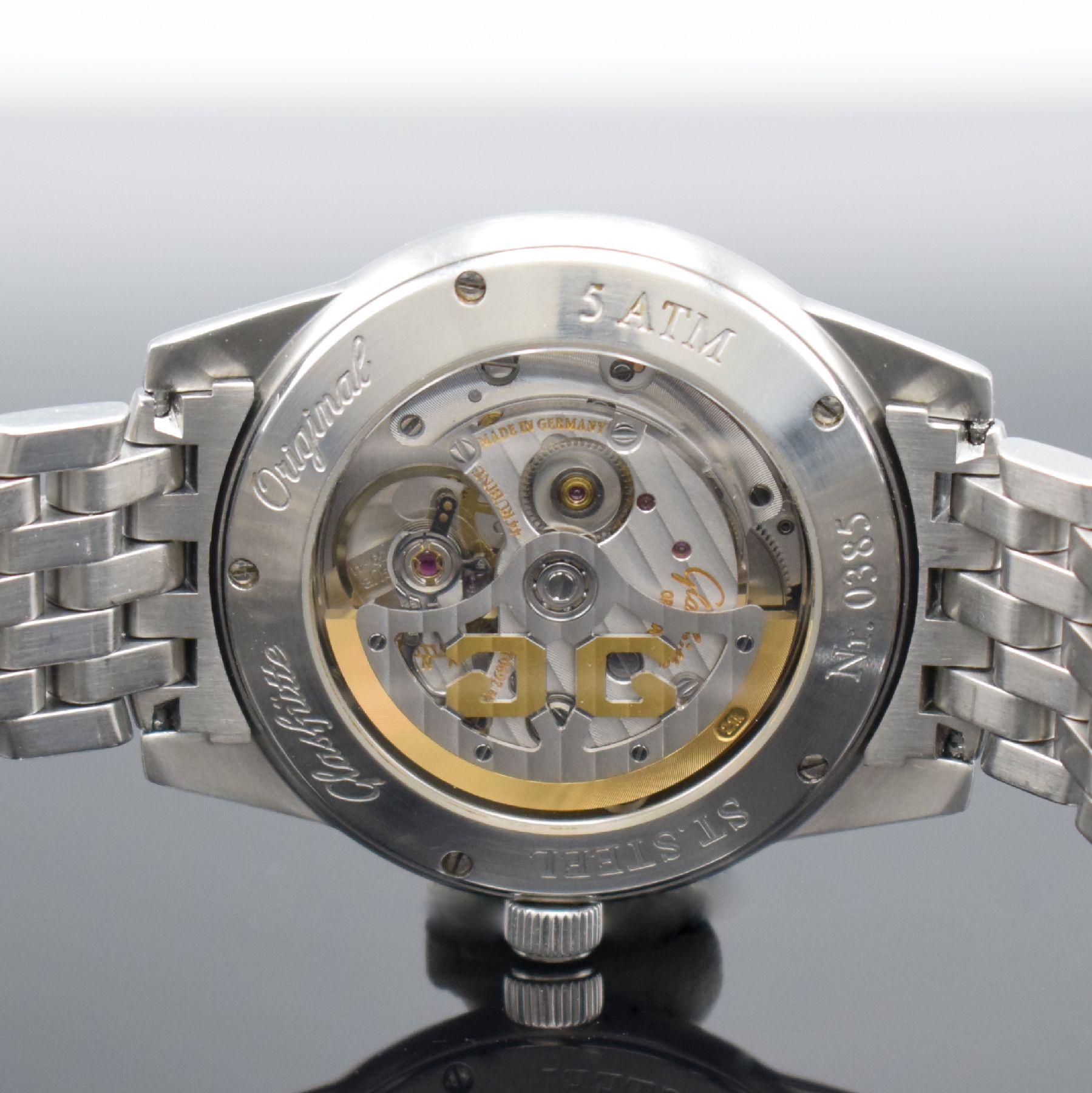 Detail g: GLASHÜTTE Original Senator Panoramadatum Herrenarmbanduhr in Edelstahl Referenz 3942042204, Deutschland um 2003, Automatik, beids. vergl. Geh., ...