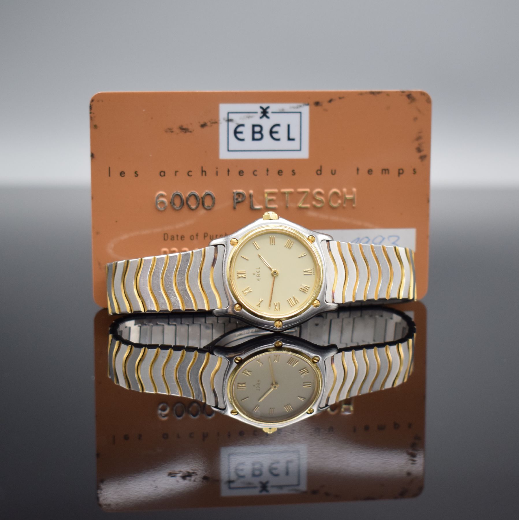 Detail g: EBEL Classic Wave Damenarmbanduhr, Schweiz verk. lt. beil. Garantiekarte 12/1993, quarz, Ref. 181908, Edelstahl/Gold komb. inkl. Wellengliederband m. ...