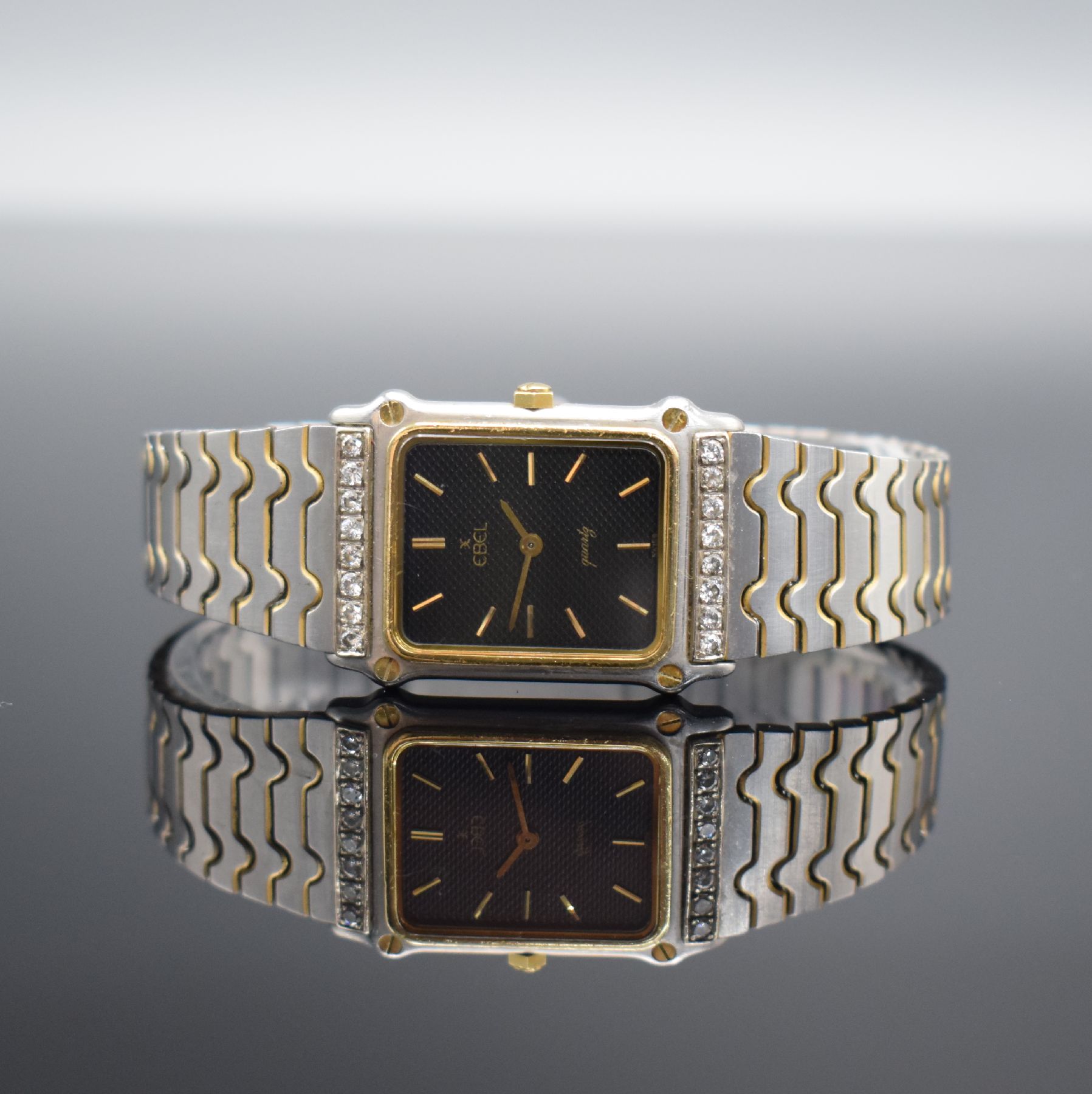 EBEL Sport Classic Damenarmbanduhr mit Diamantbesatz, Schweiz um 1995, quarz, Ref. 181901, Edelstahl/Gold komb. inkl. orig. Gliederband, Boden 4-fach ...
