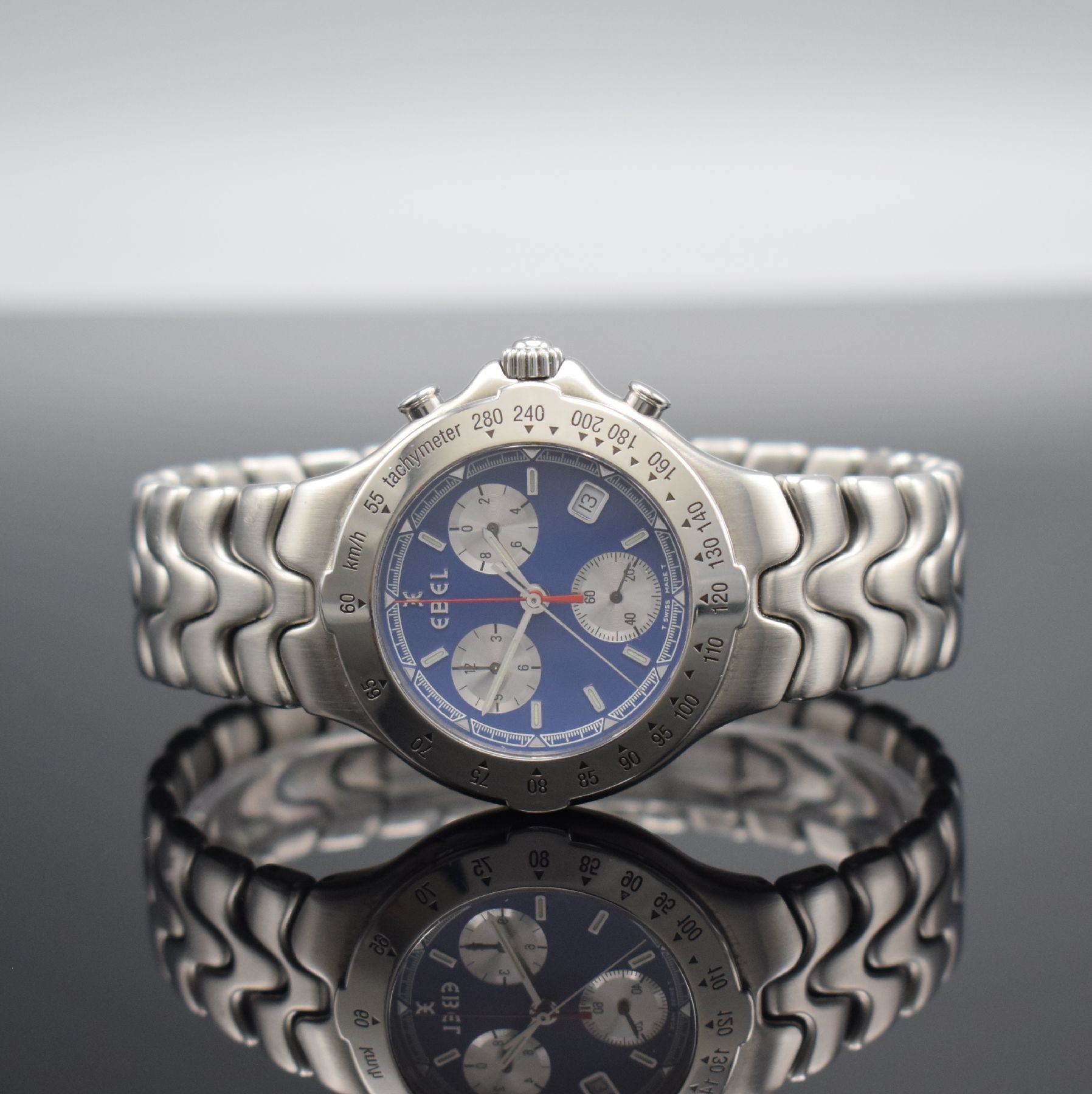 EBEL Sportwave Herrenarmbanduhr m. Chronograph in Stahl, quarz, Ref. 9251641, Boden verschr., orig. Gliederband m. dopp. Faltschl., Lünette m. ...